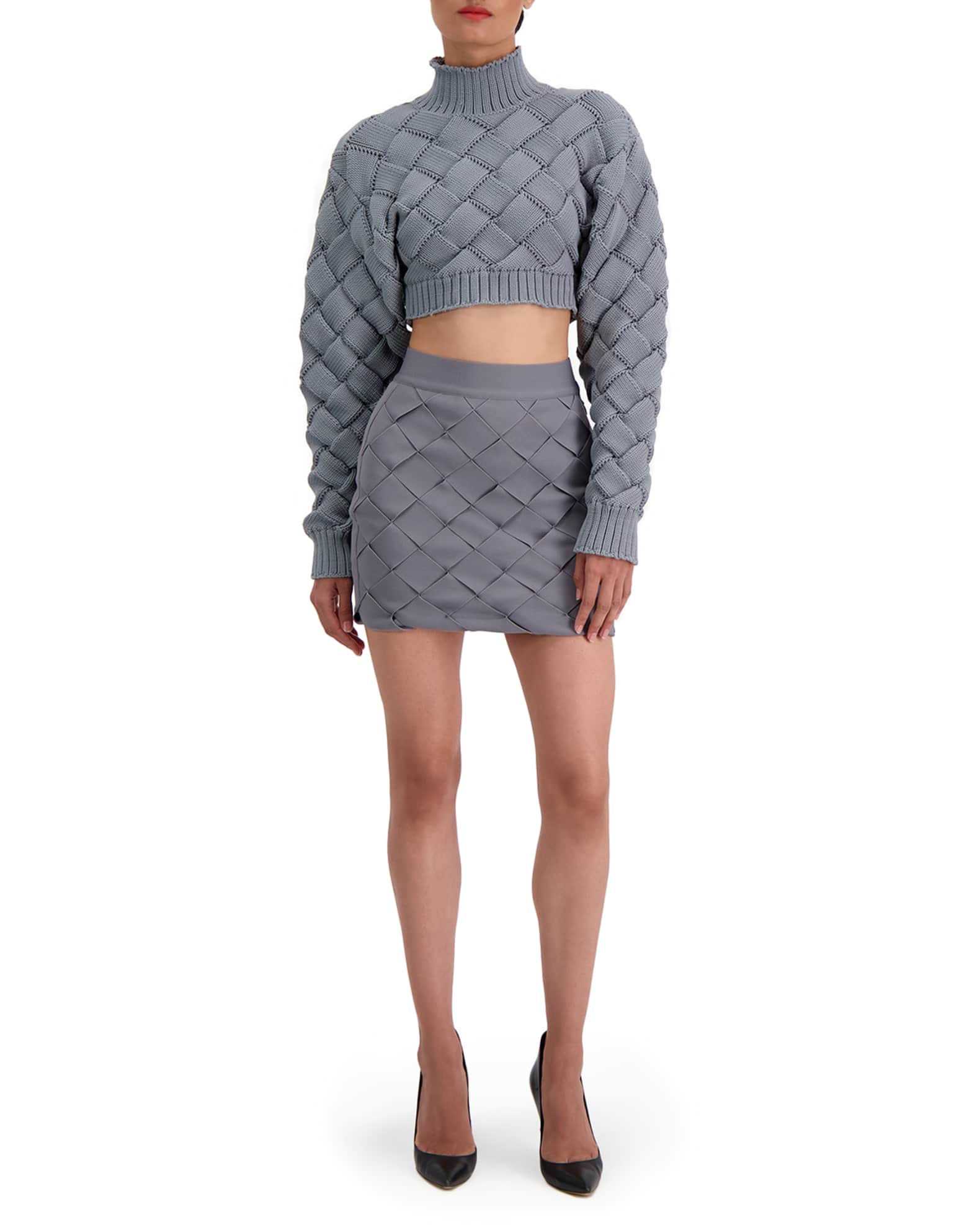 Woven Long-Sleeve Crop Top 0