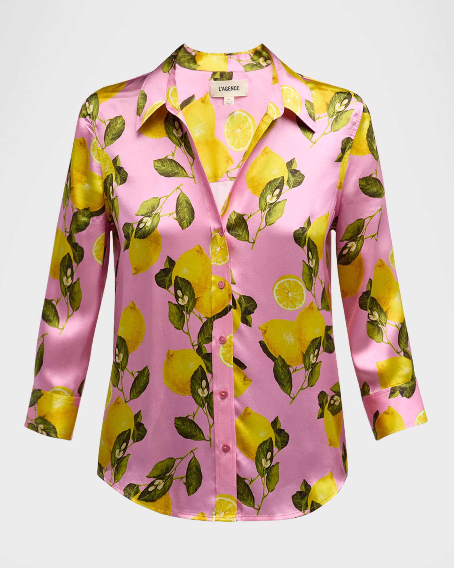 L'Agence Dani 3/4-Sleeve Lemon-Print Blouse | Neiman Marcus