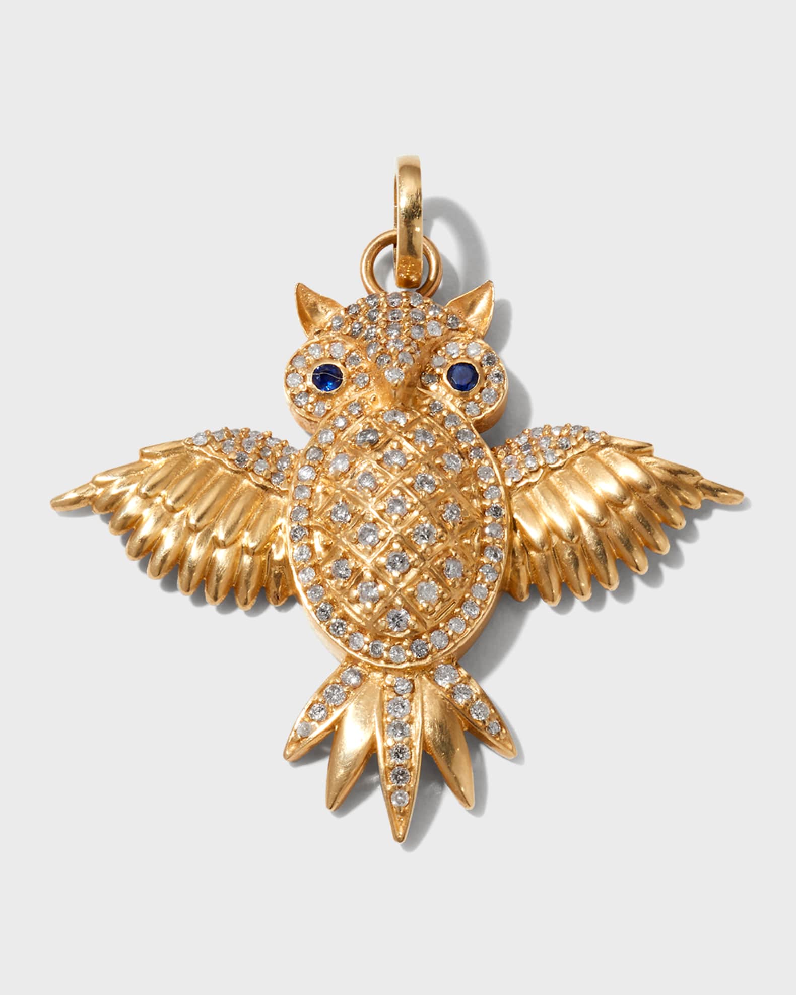 14K Yellow Gold Diamond and Sapphire Owl Charm 0