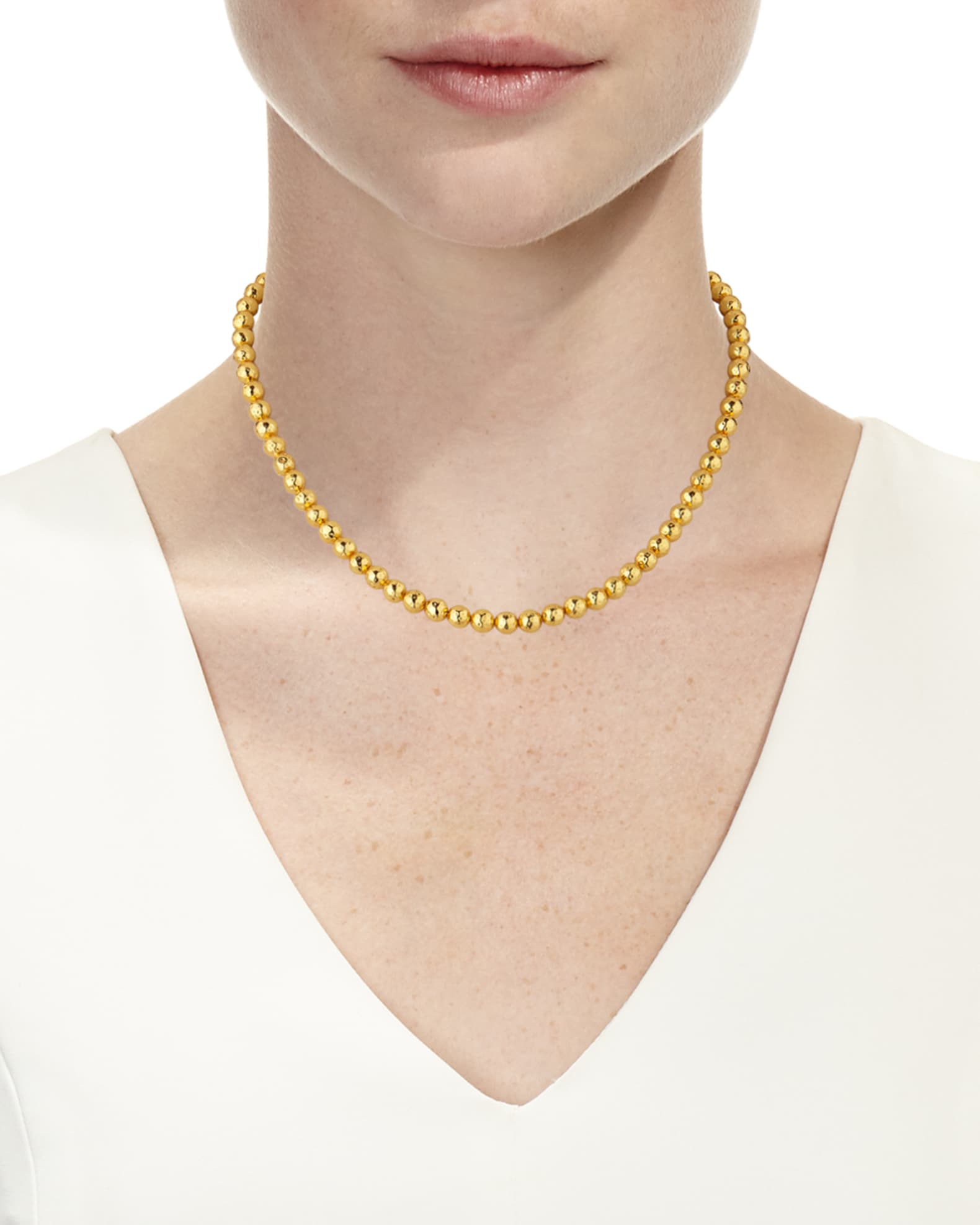Hammered Gold Beaded Necklace 1