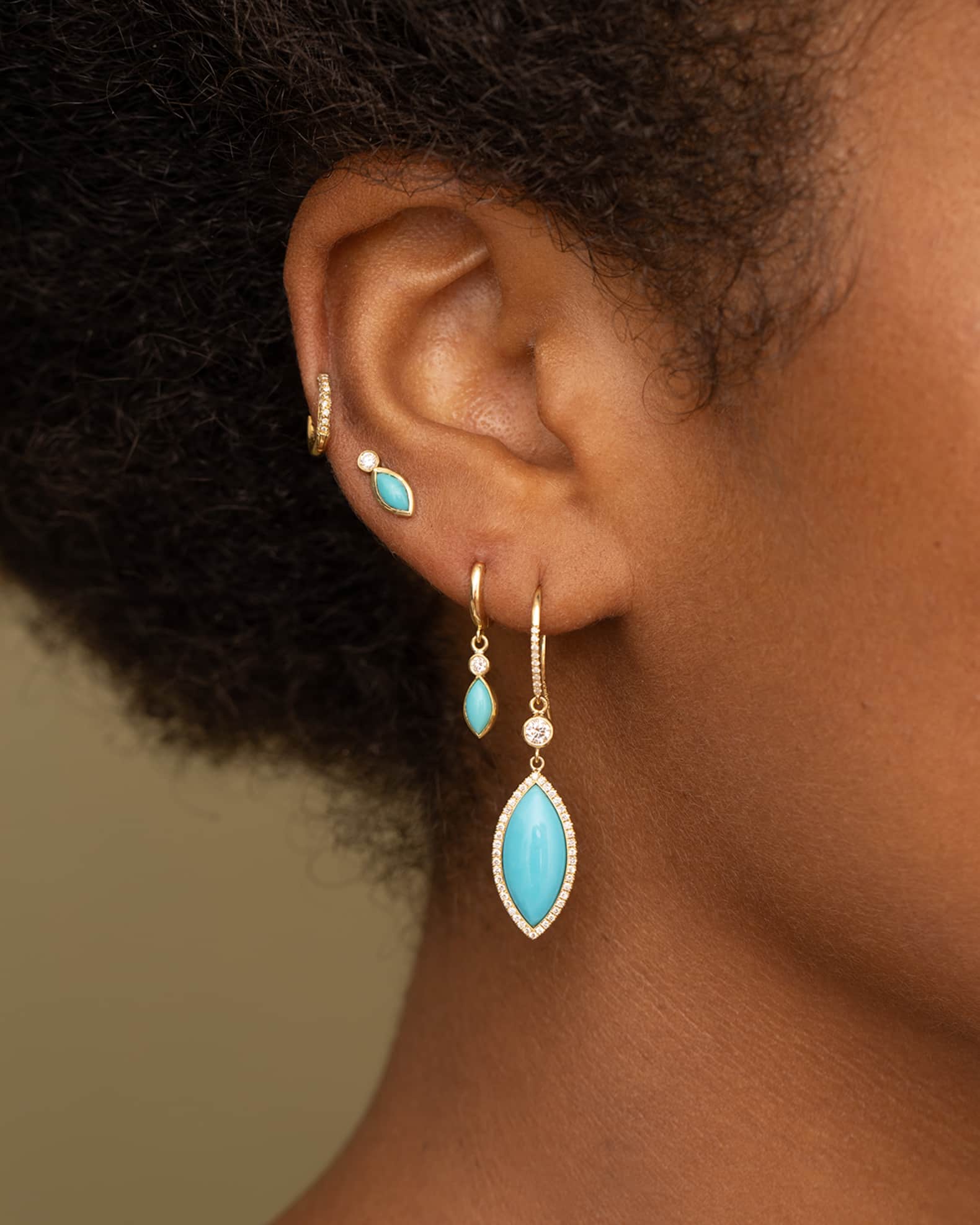 Jennifer Meyer 18k Gold Turquoise Diamond Drop Earrings