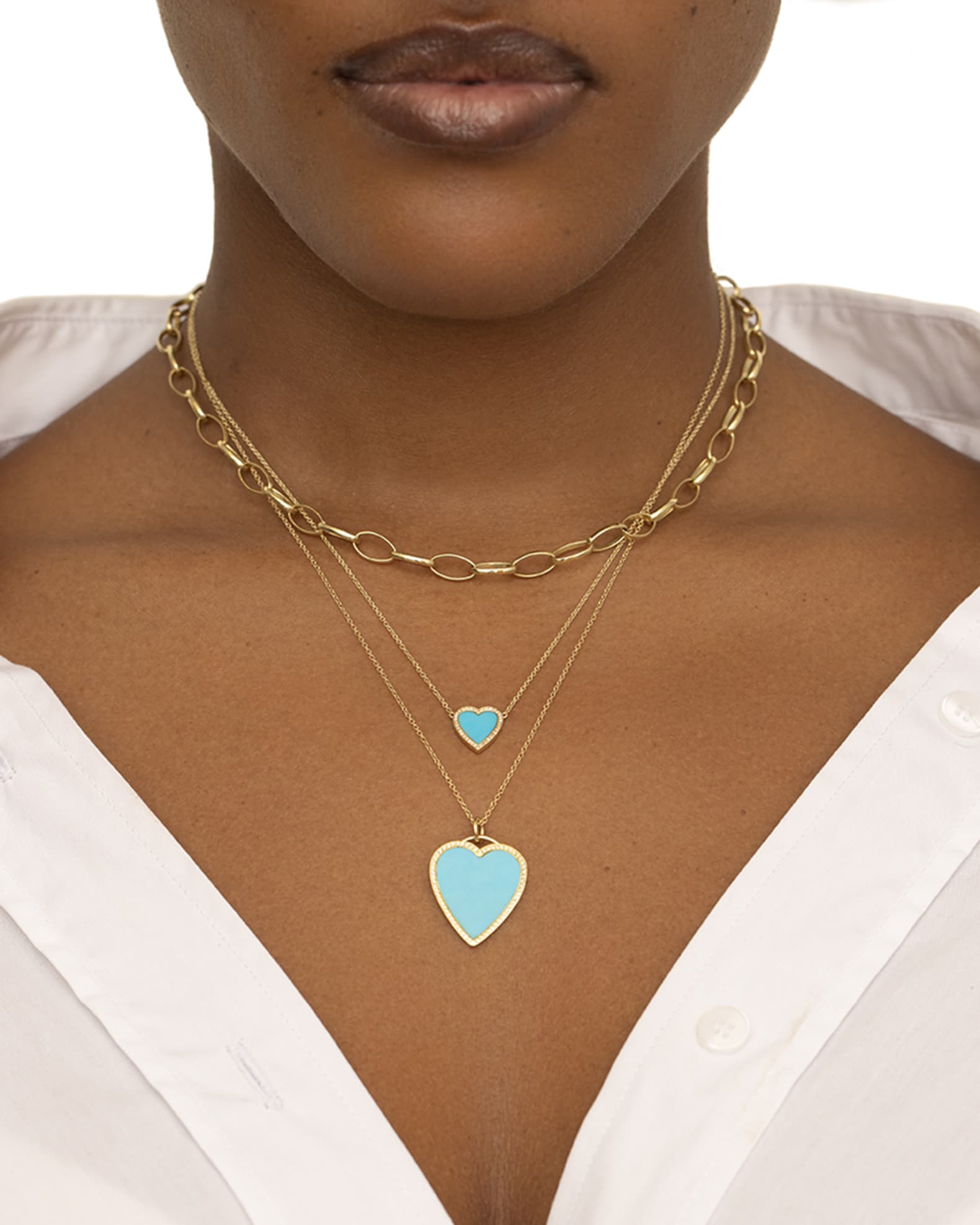 Jennifer Meyer 18k Inlay Heart Necklace with Diamonds Neiman Marcus
