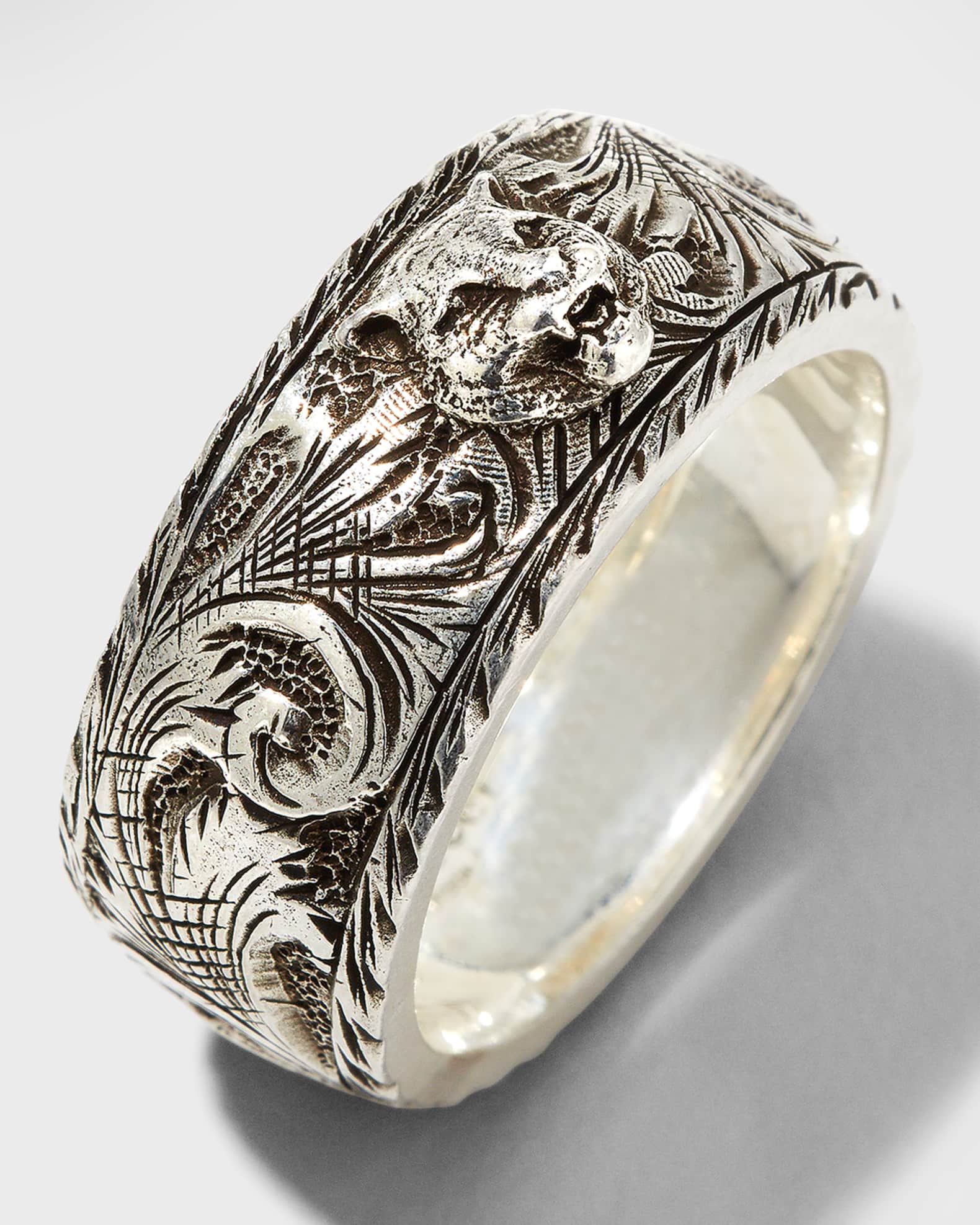 Gucci Men's Gatto Aged Sterling Silver Ring, Size 9-11 | Neiman Marcus