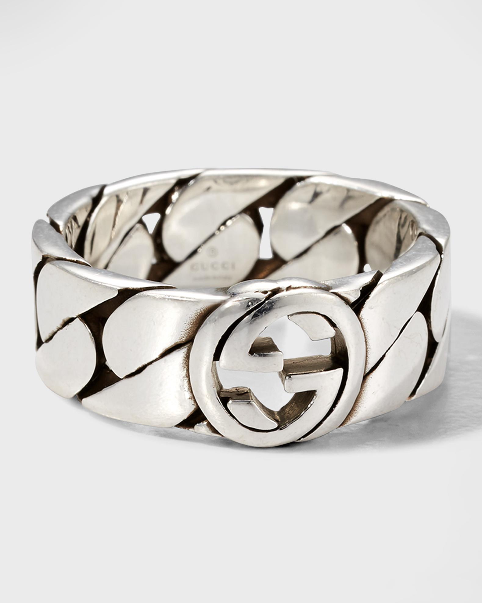 Gucci Men's Interlocking G Textured Silver Ring | Neiman Marcus