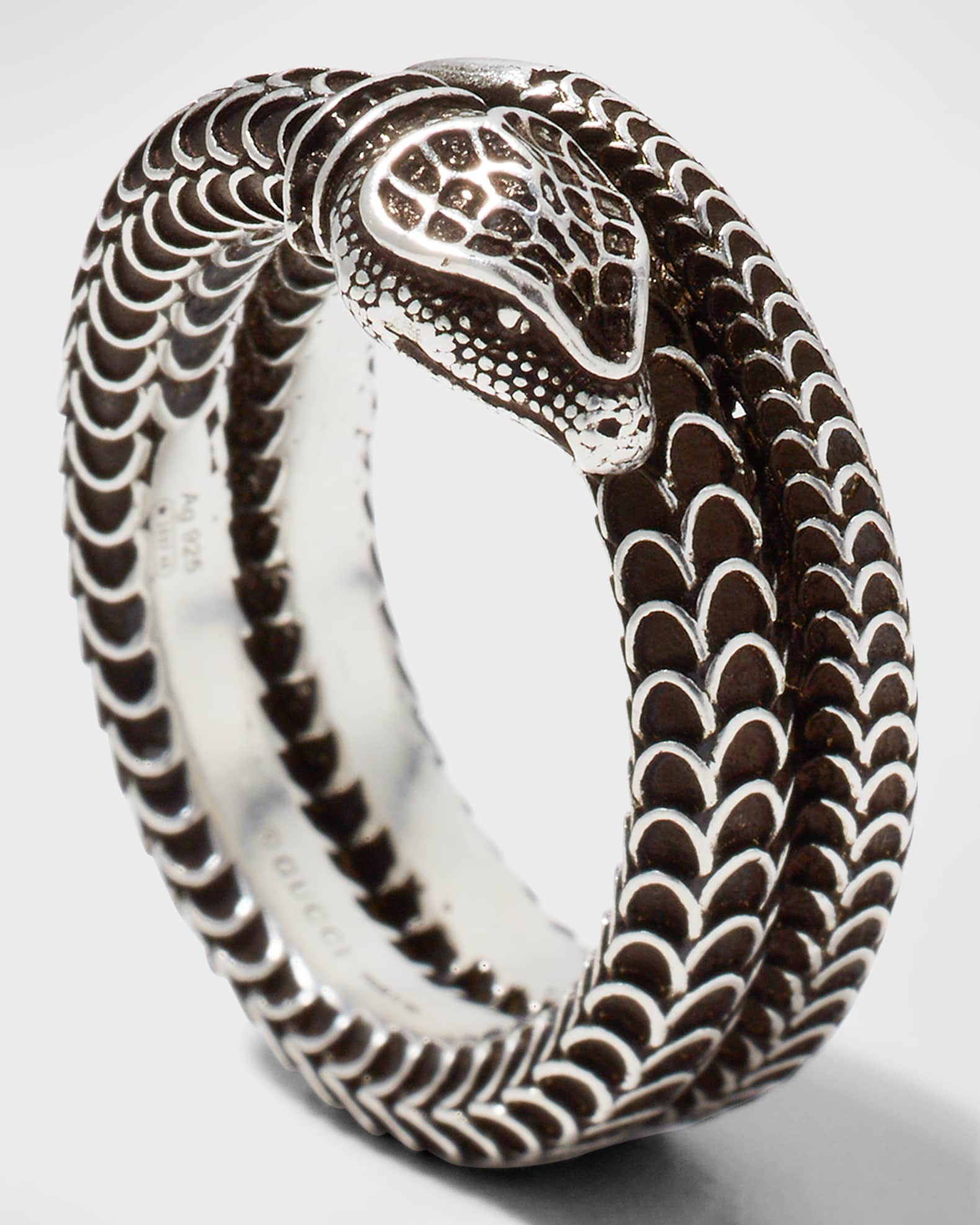 Shop Gucci GGard Snake Motif Sterling Silver Bracelet