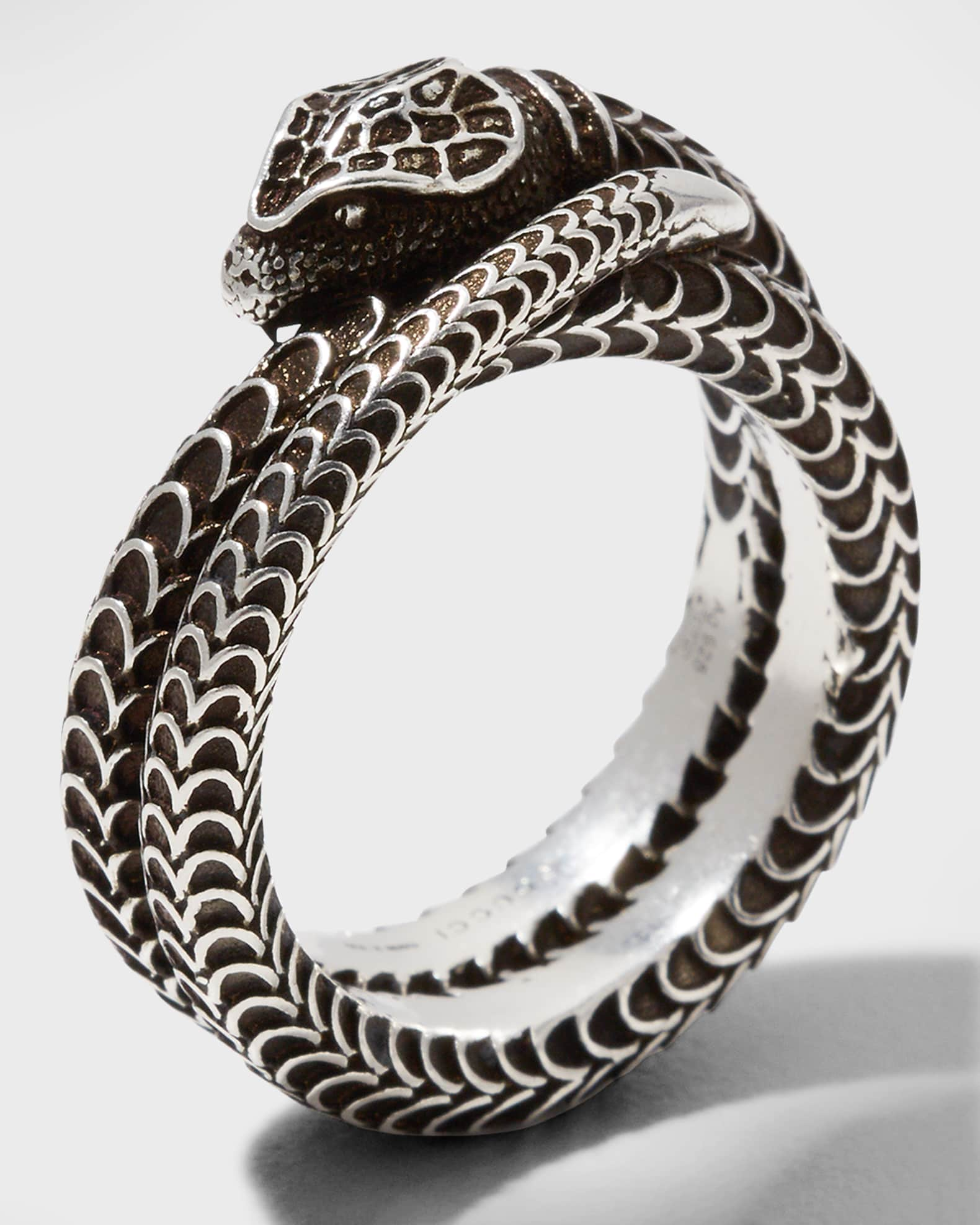 Shop Gucci GGard Snake Motif Sterling Silver Bracelet