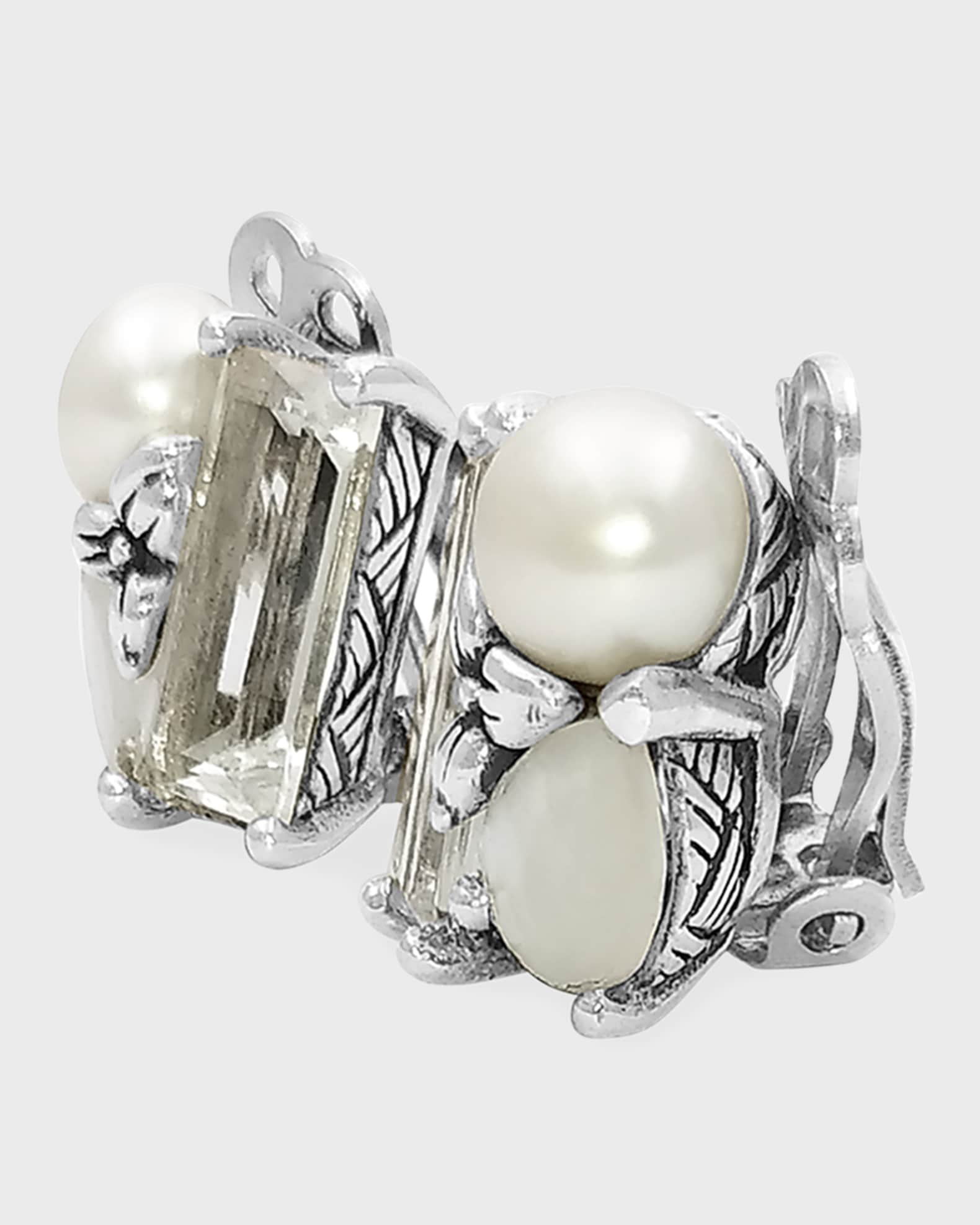 Rock Crystal and Mother-of-Pearl Triplet Earrings 1