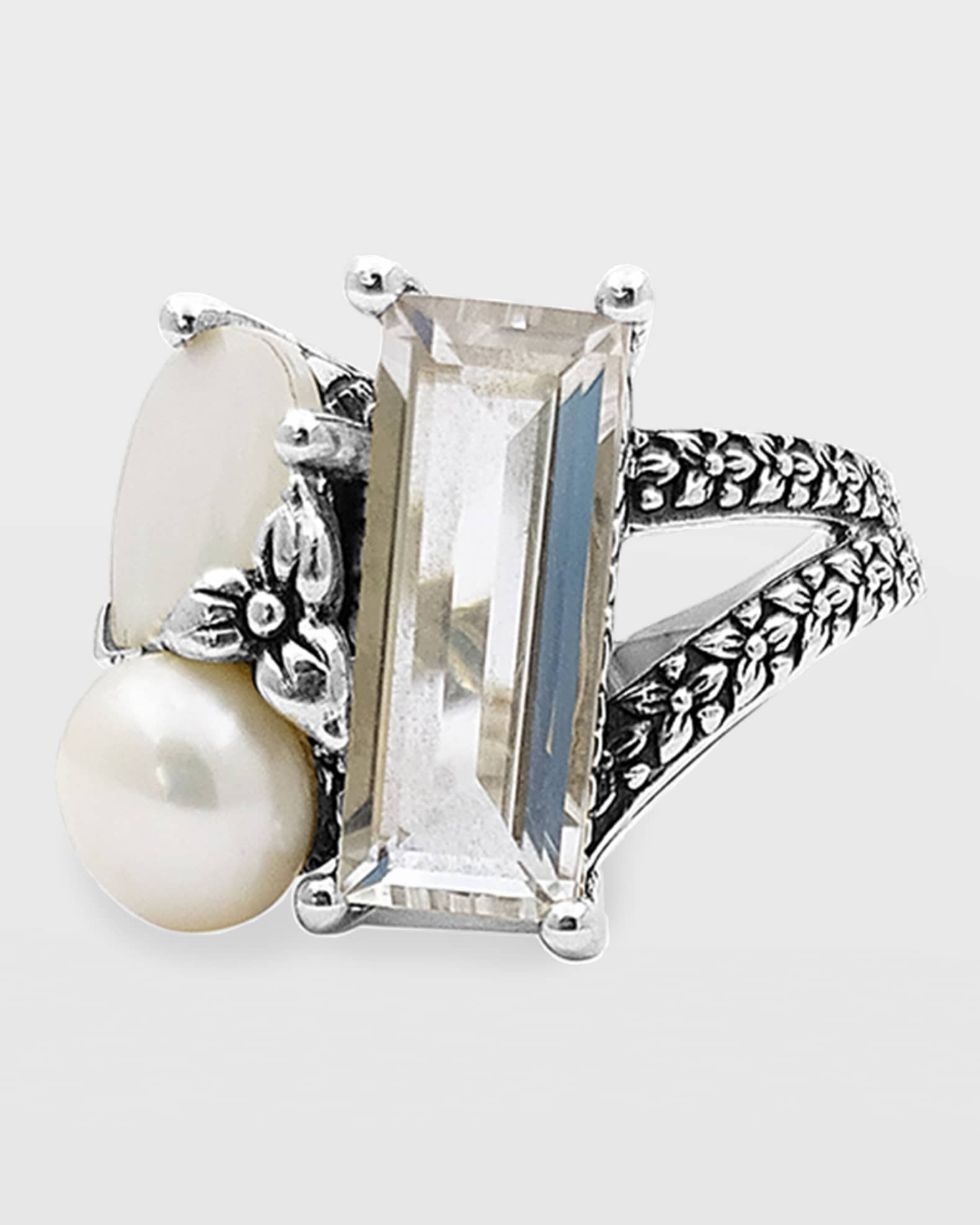 Rock Crystal and Mother-of-Pearl Triplet Ring, Size 7 1
