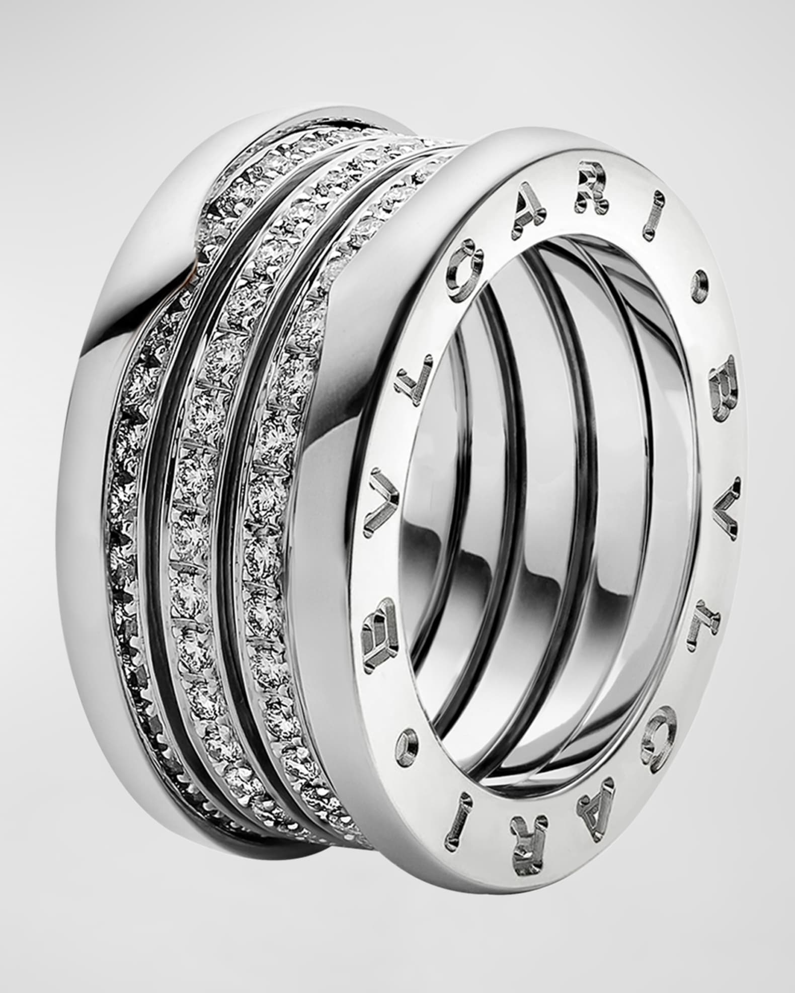 BVLGARI  18k White Gold 4-Band Ring with Diamonds, EU 62 / US 10 |  Neiman Marcus