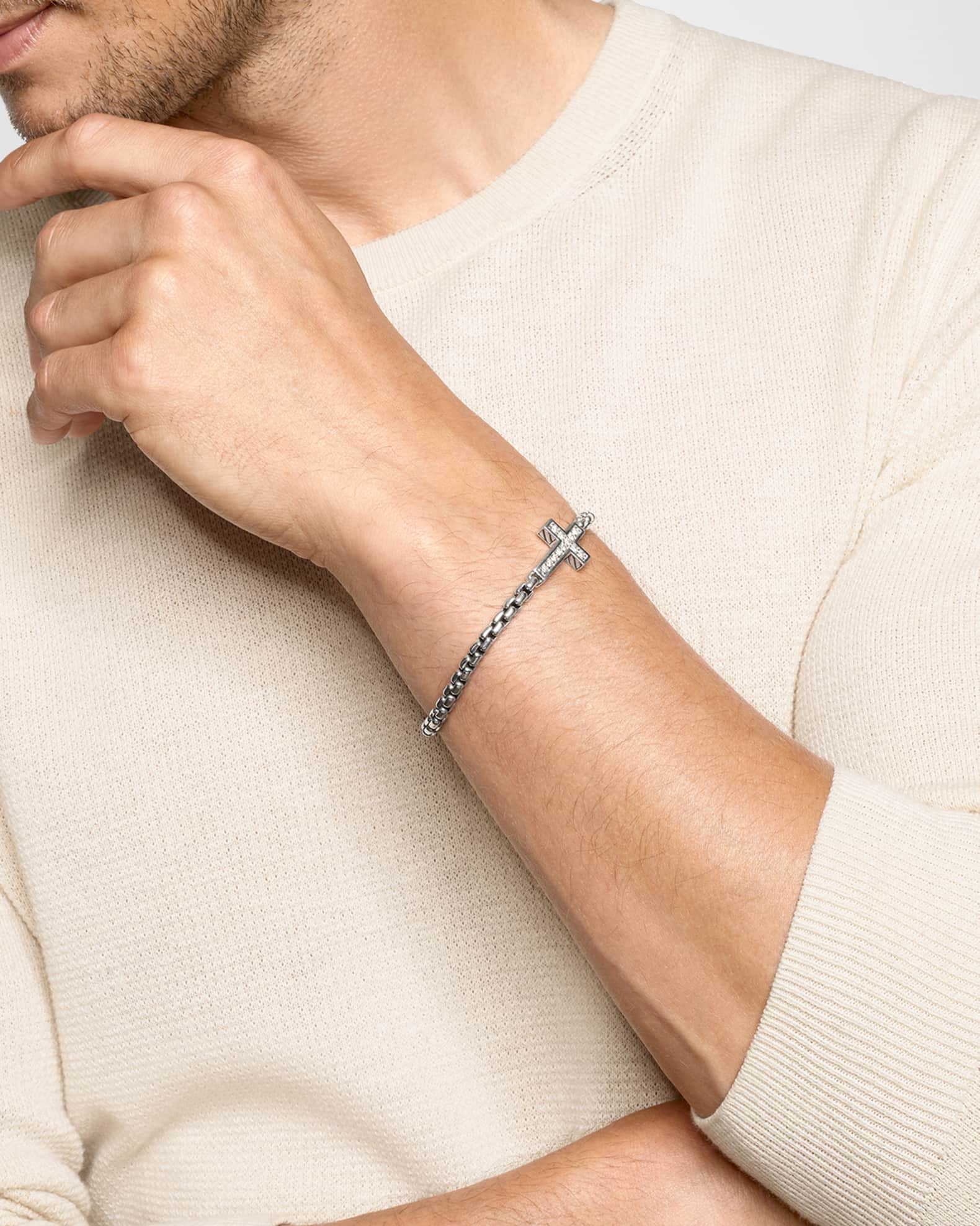 Men's Silver Diamond Cross Station Bracelet 1