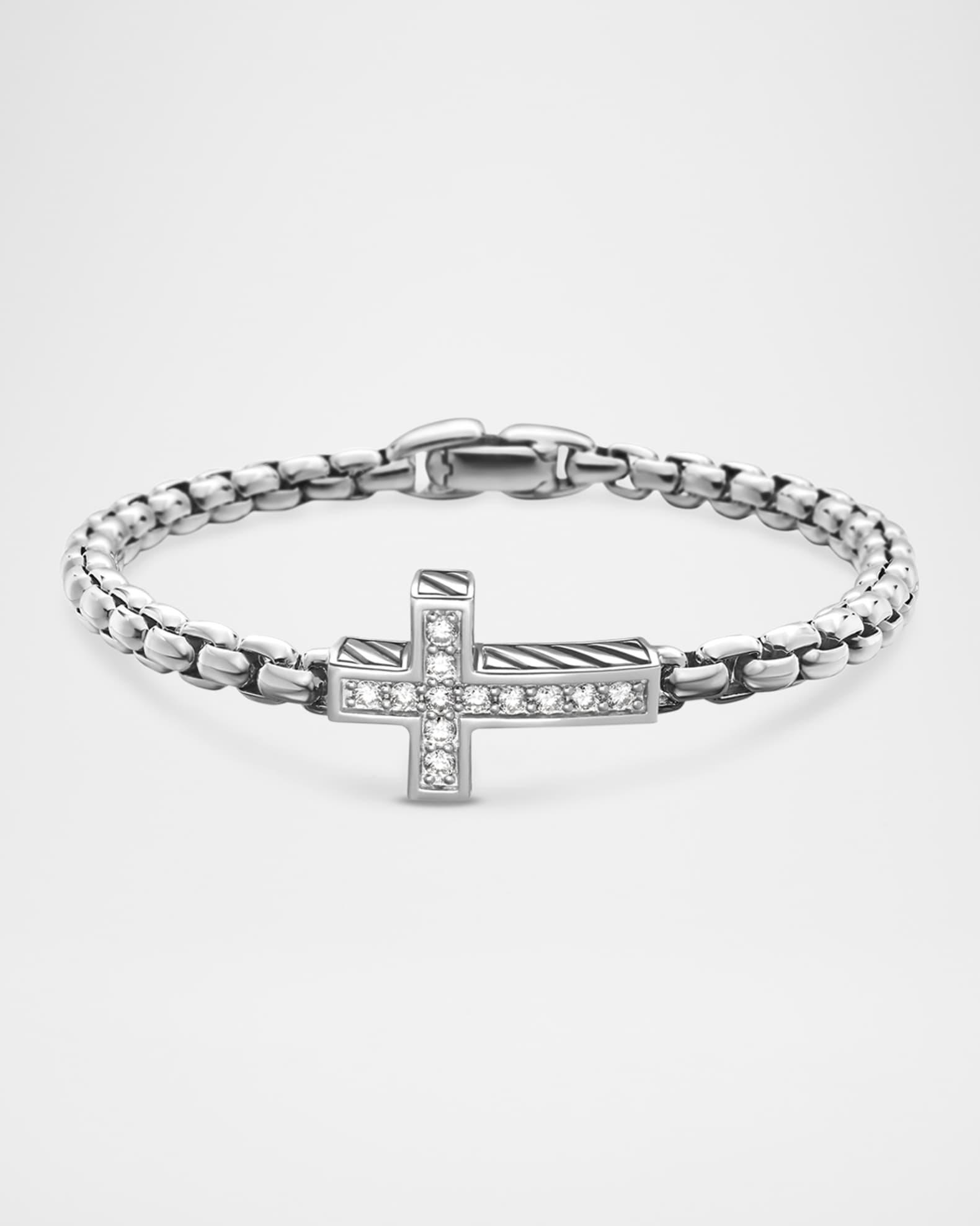 Men's Silver Diamond Cross Station Bracelet 0