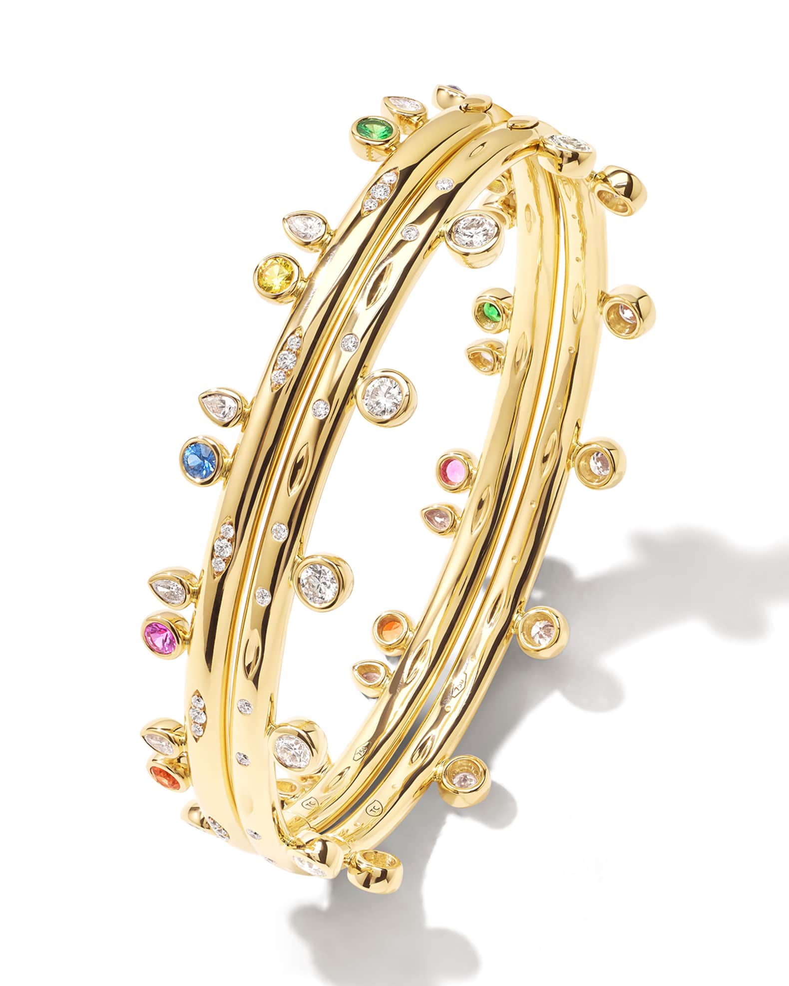 18k Yellow Gold Candy Bangle with Diamonds and Sapphires 0
