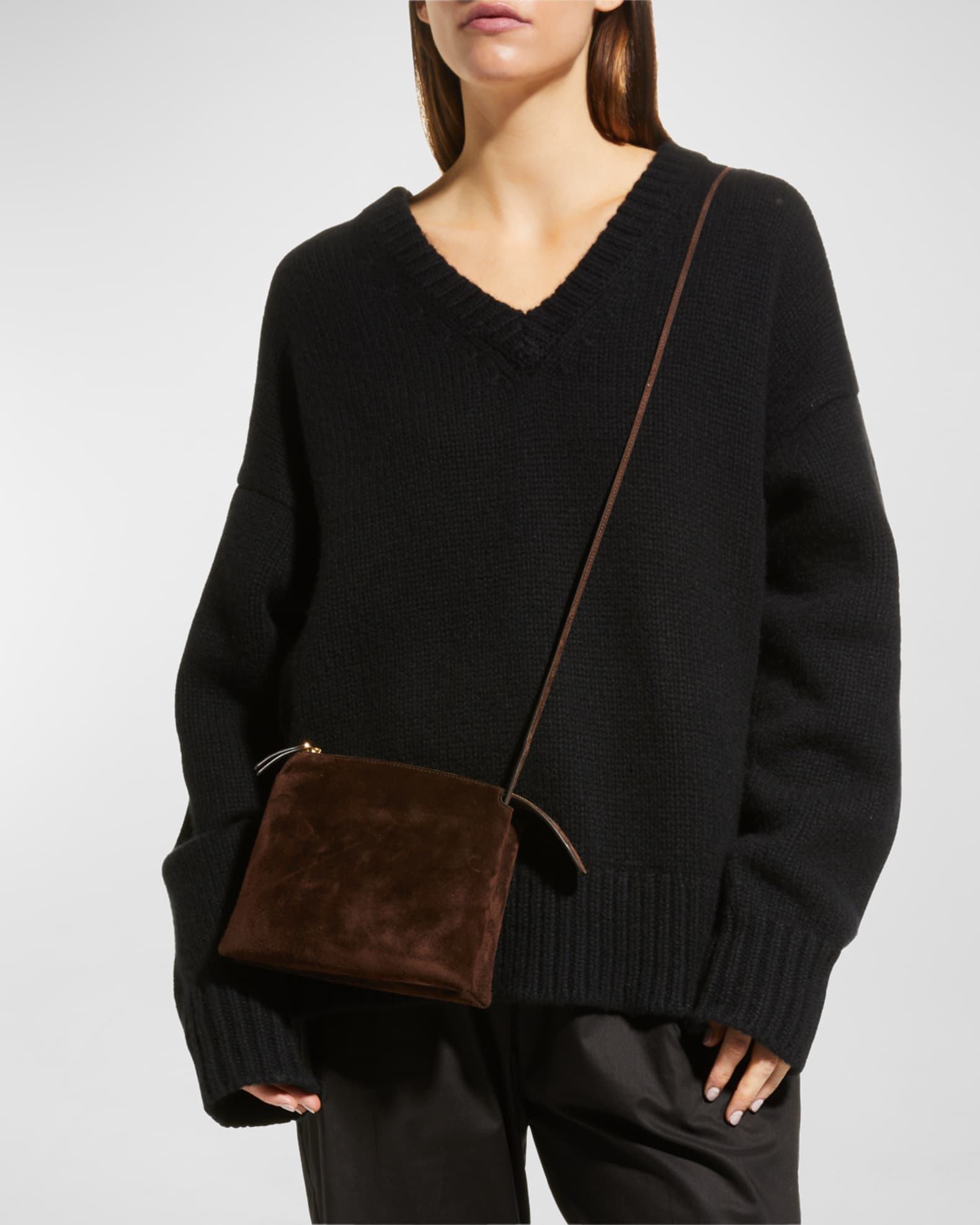 The Row Nu Mini Twin Suede Crossbody Bag