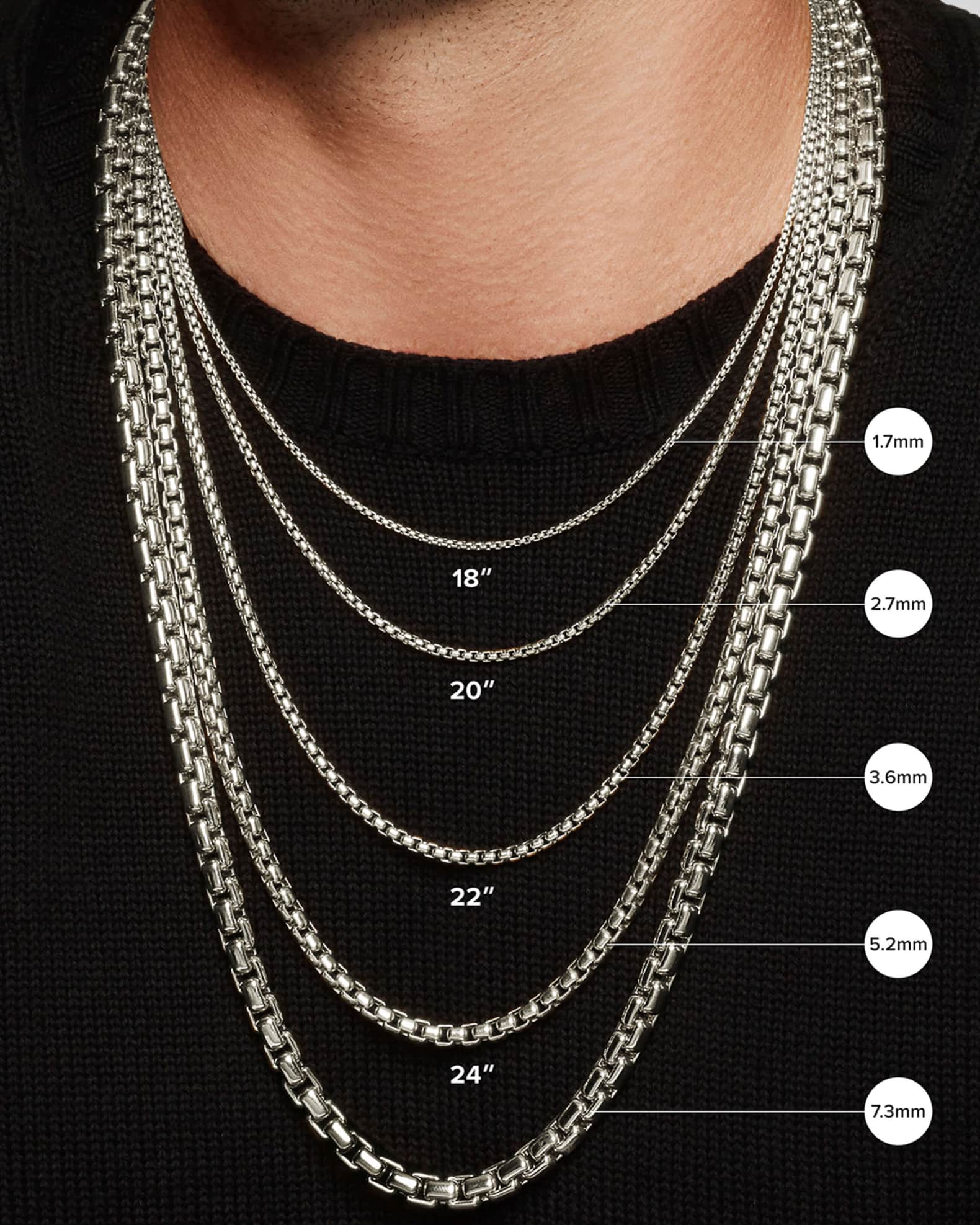 David Yurman Men's Box Chain Necklace in Silver, 4.8mm | Neiman Marcus