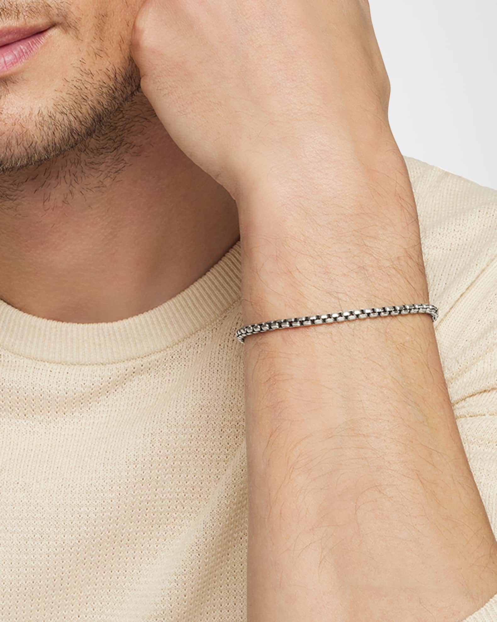 Men s Box Chain Bracelet in Silver 4mm