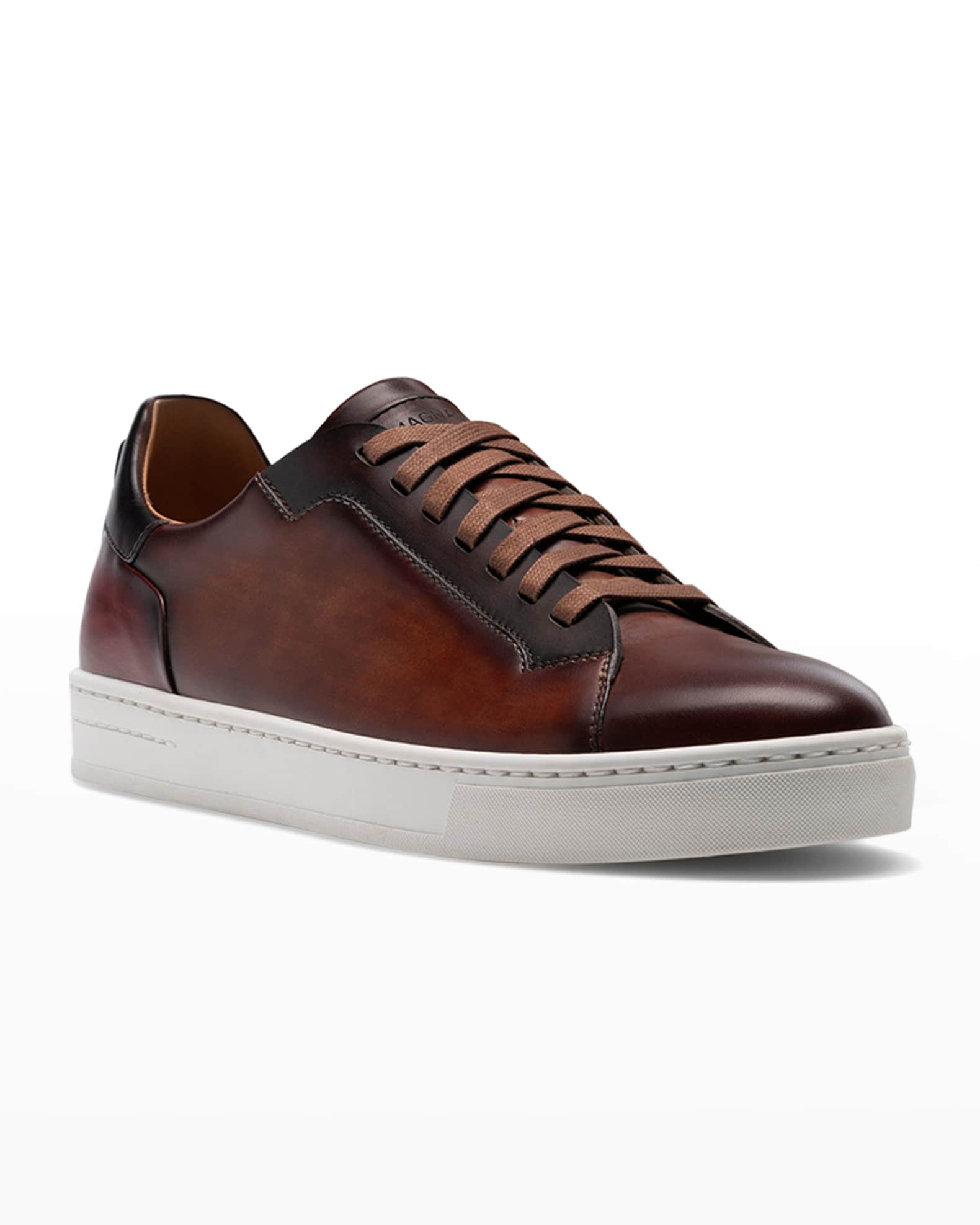 Magnanni Men's Amadeo Burnished Leather Low-Top Sneakers | Neiman Marcus