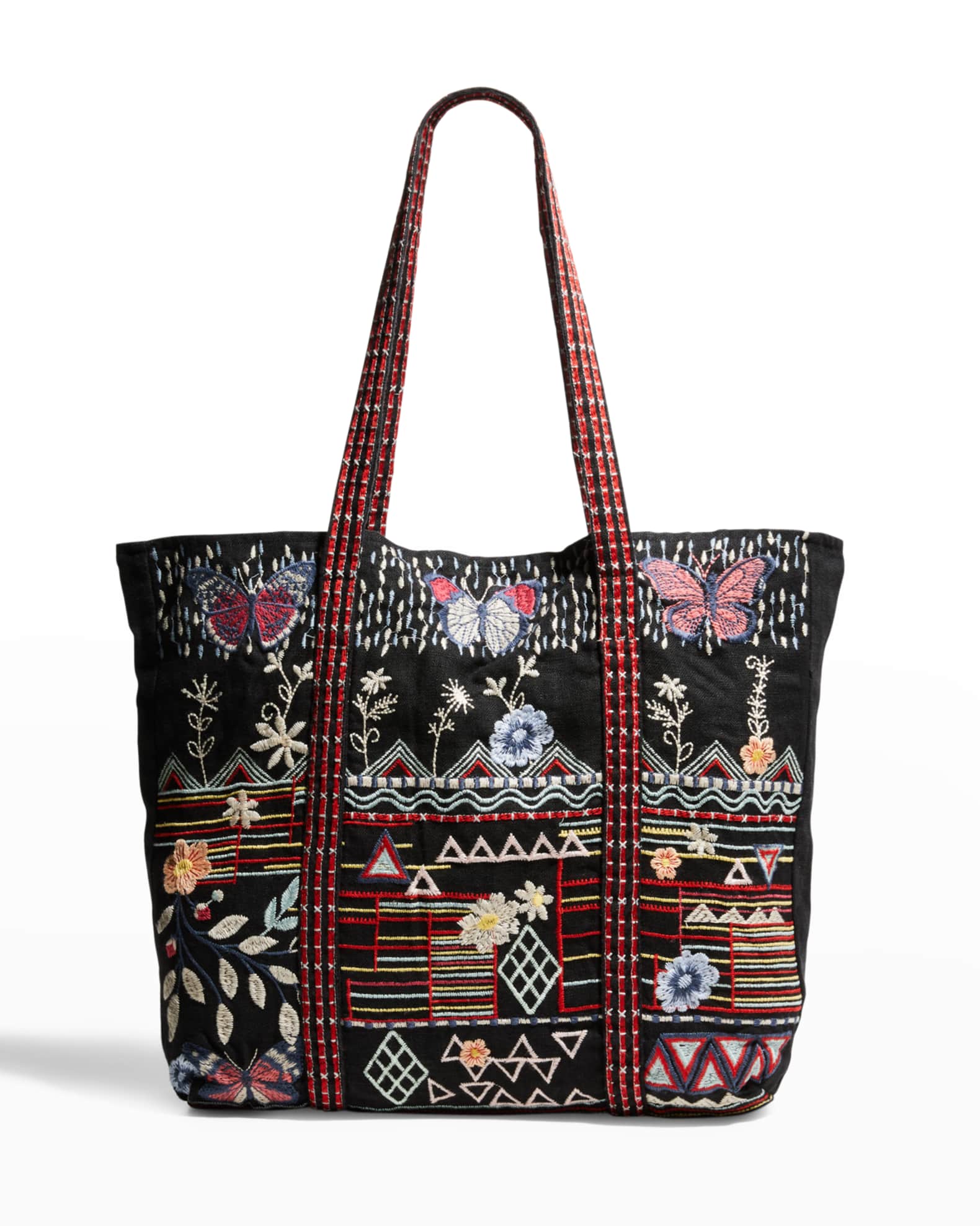 Johnny Was Aravis Embroidered Linen Tote Bag | Neiman Marcus