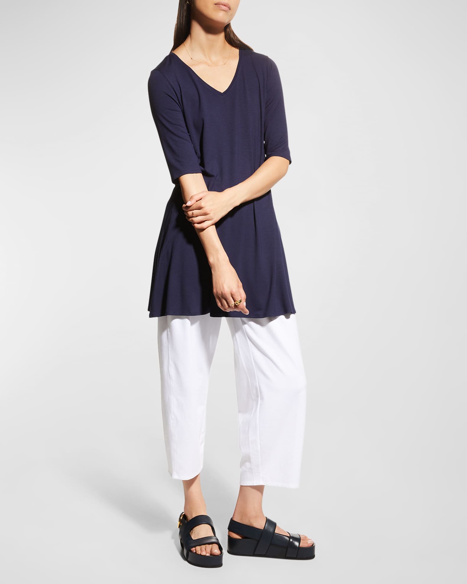 V Neck Elbow Sleeve Viscose Jersey Tunic
