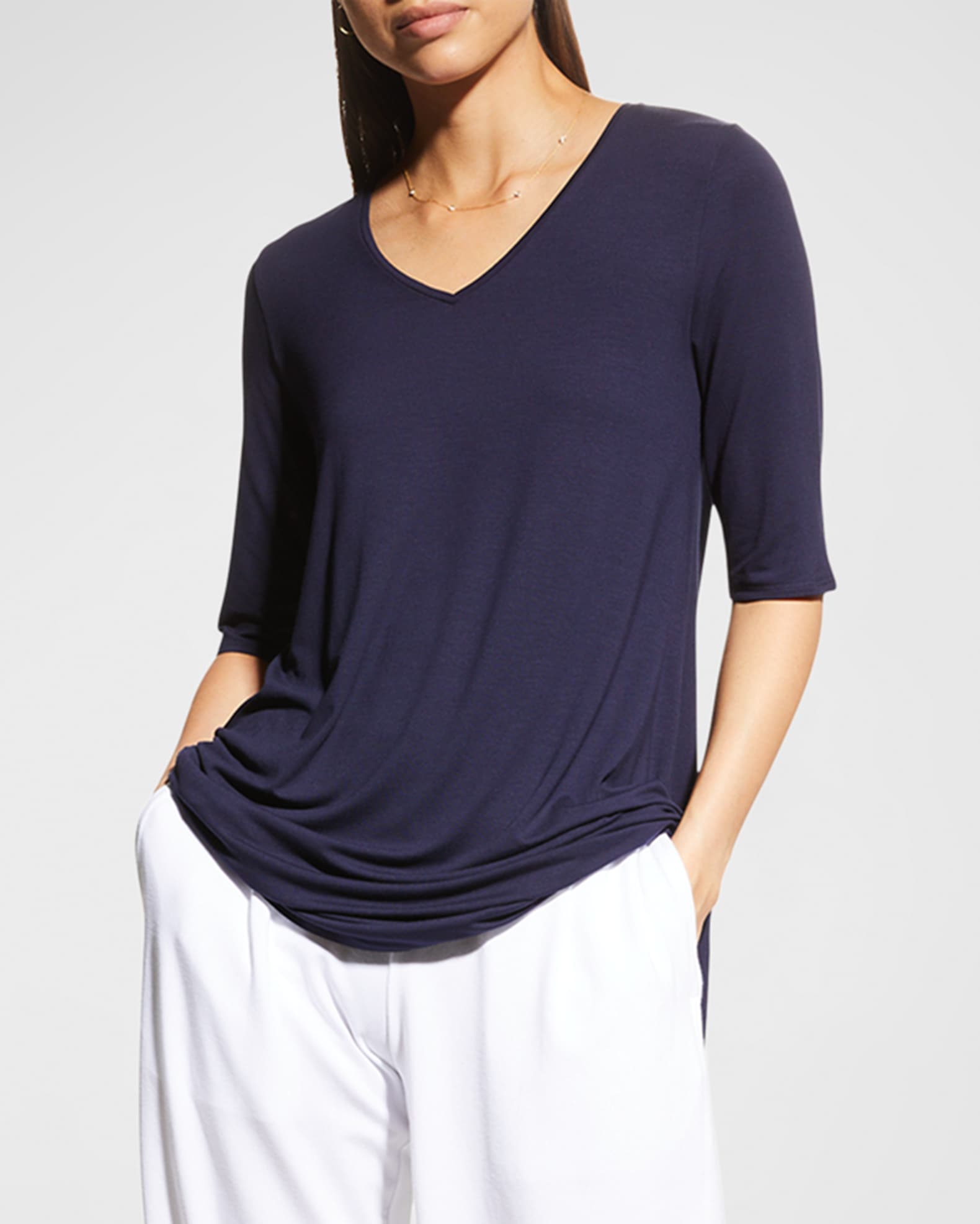 Eileen Fisher V Neck Elbow Sleeve Viscose Jersey Tunic Neiman Marcus