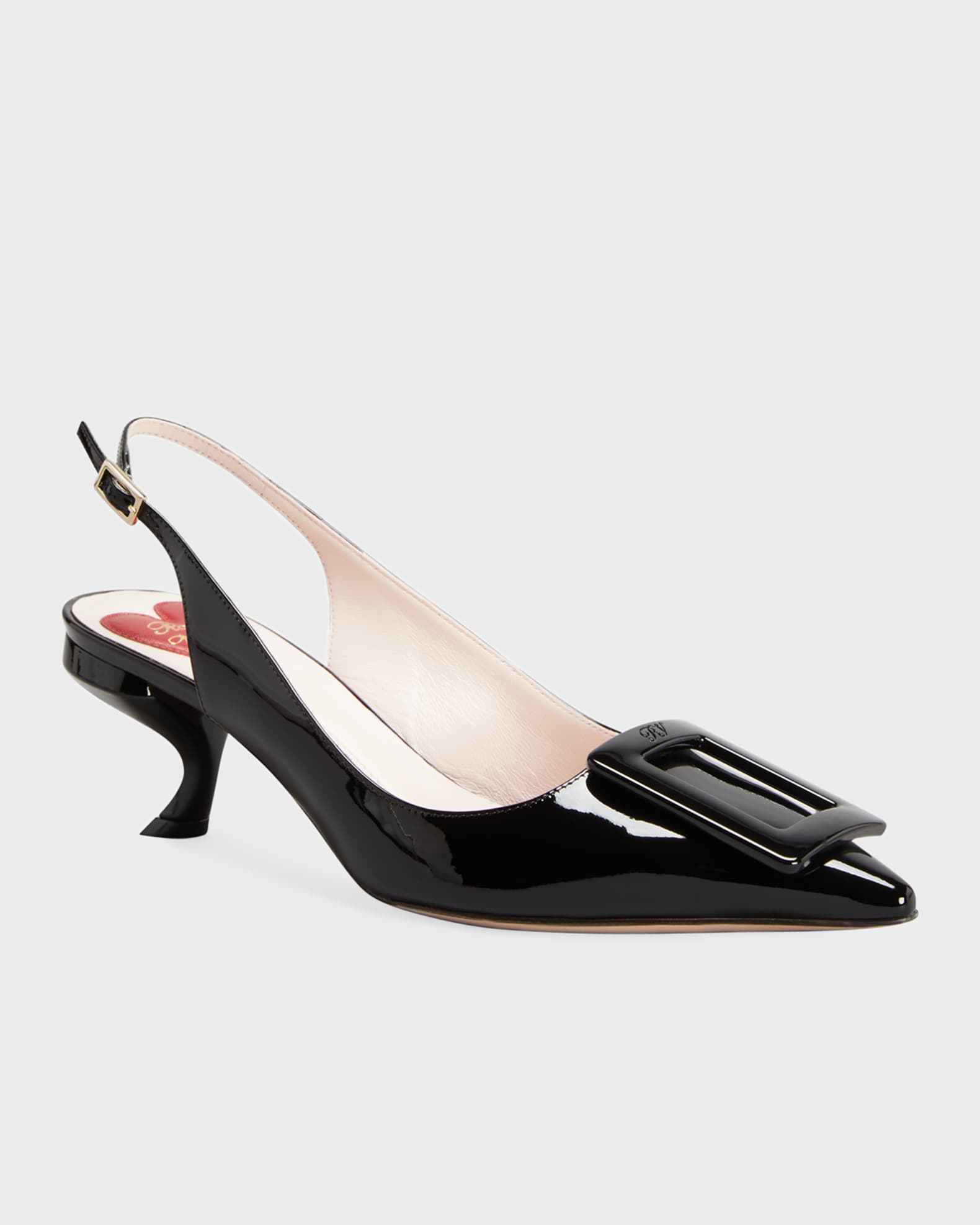 Roger Vivier Patent Buckle Kitten-Heel Slingback Pumps | Neiman Marcus