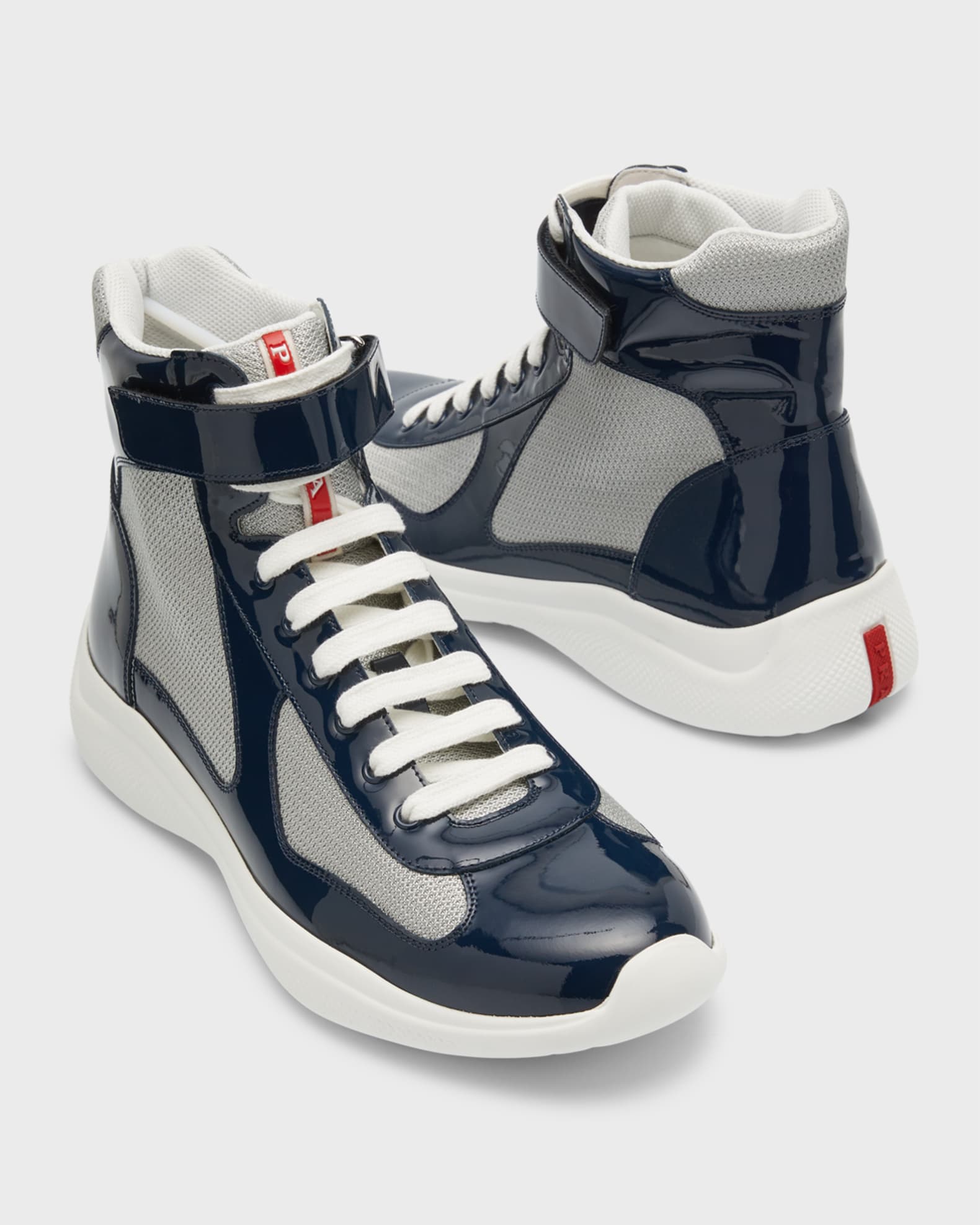 ＊PRADA＊ネイビー＊アメリカズ カップ ハイトップ スニーカー Prada Men's America's Cup Patent Leather High-Top Sneakers
