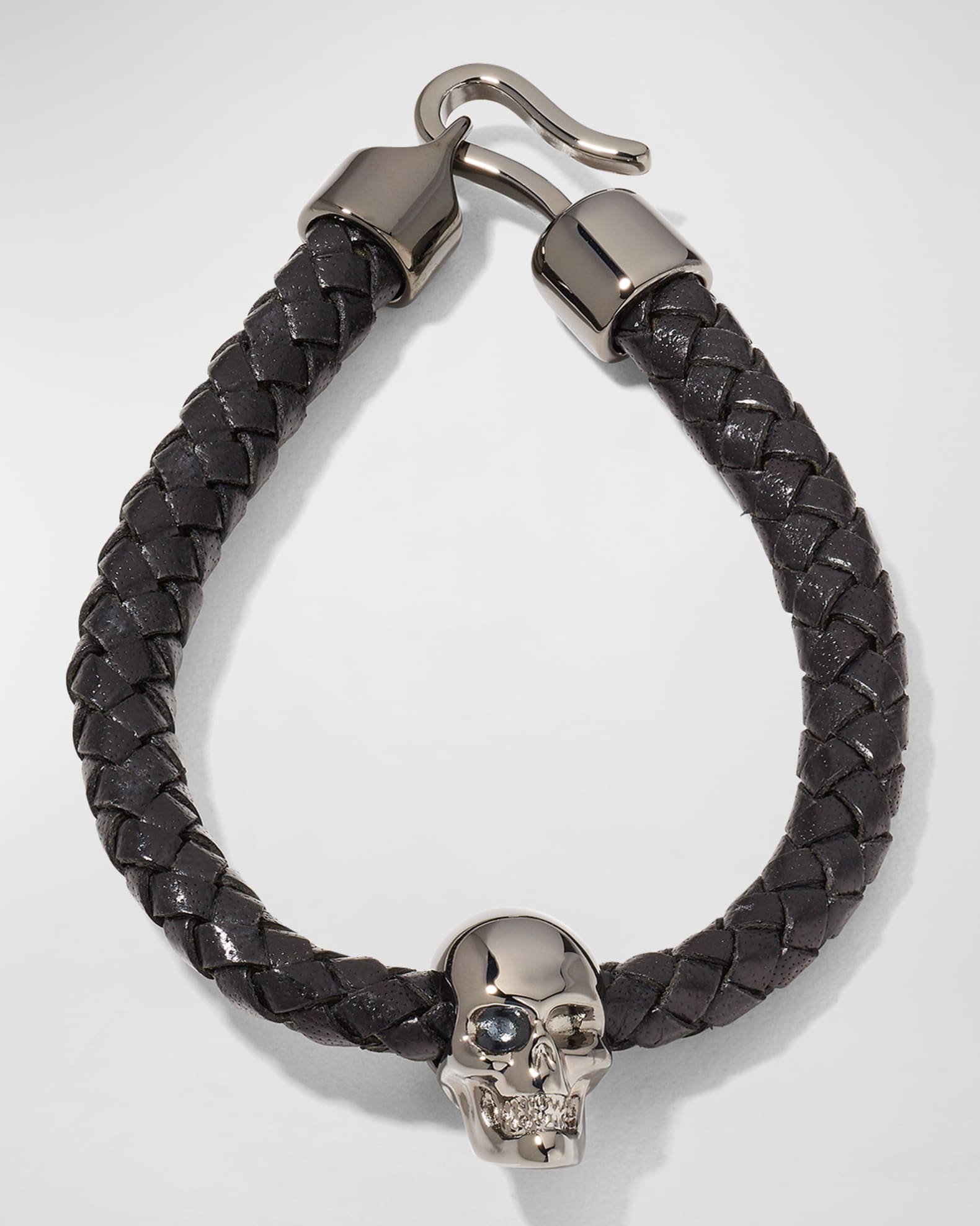 Alexander McQueen Men's Braided Leather Skull Bracelet