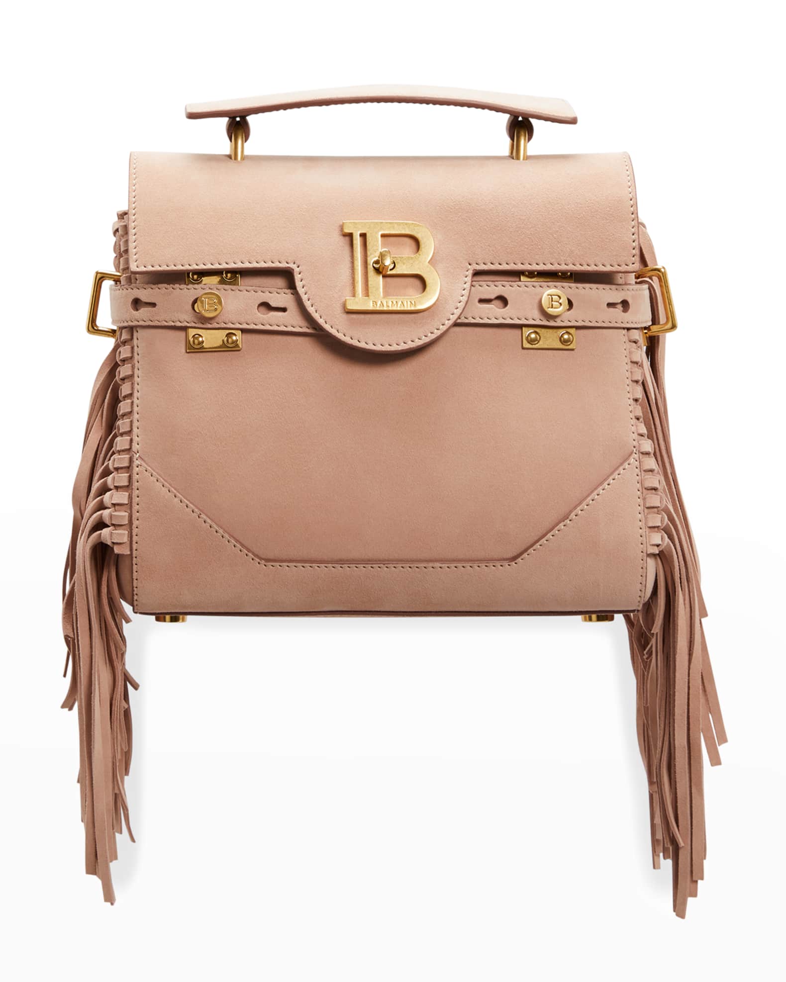 Balmain BBuzz 23 Suede Fringe Satchel Shoulder Bag Neiman Marcus