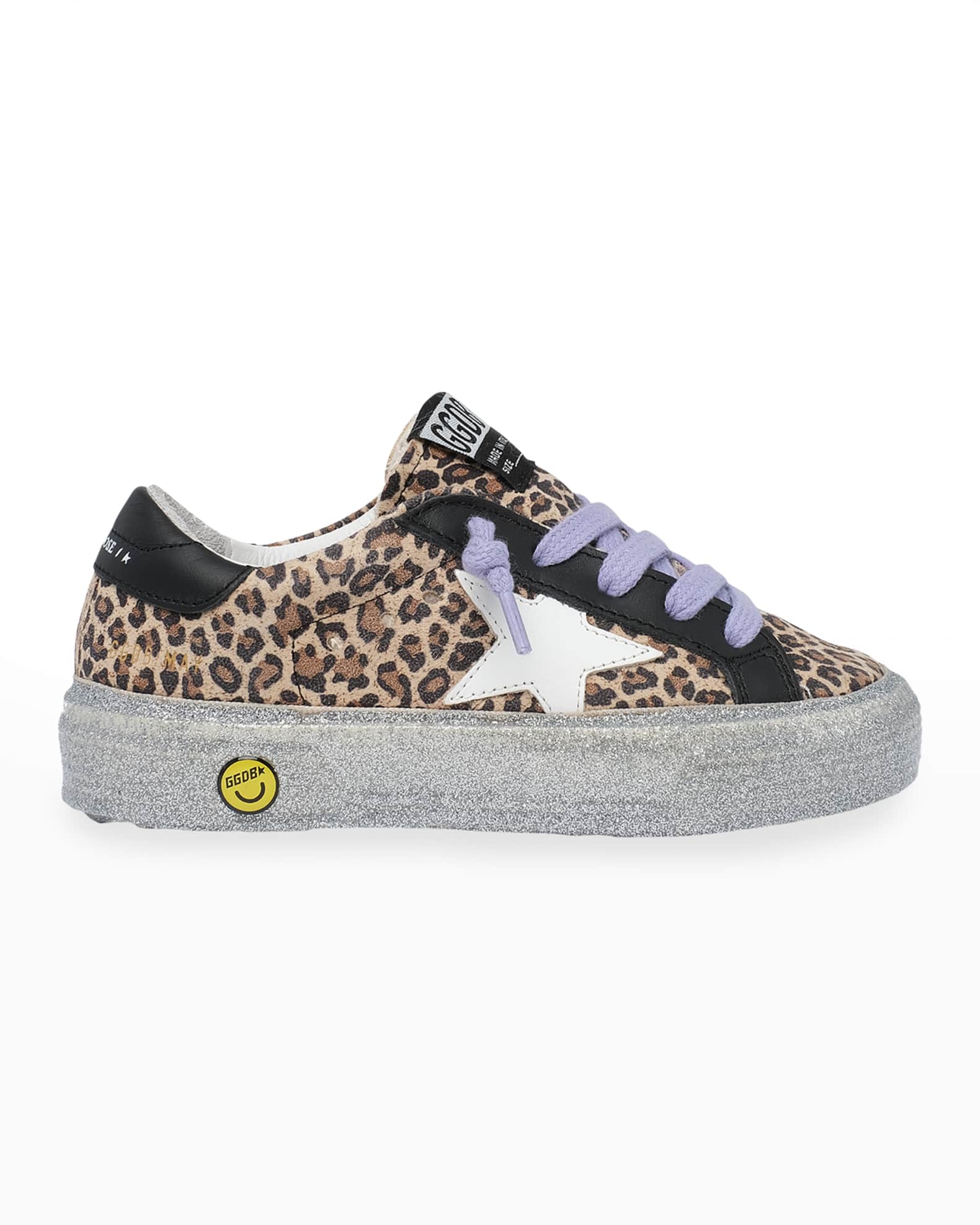 Golden Goose Girl's May Leopard-Print Glitter-Sole Sneakers, Baby