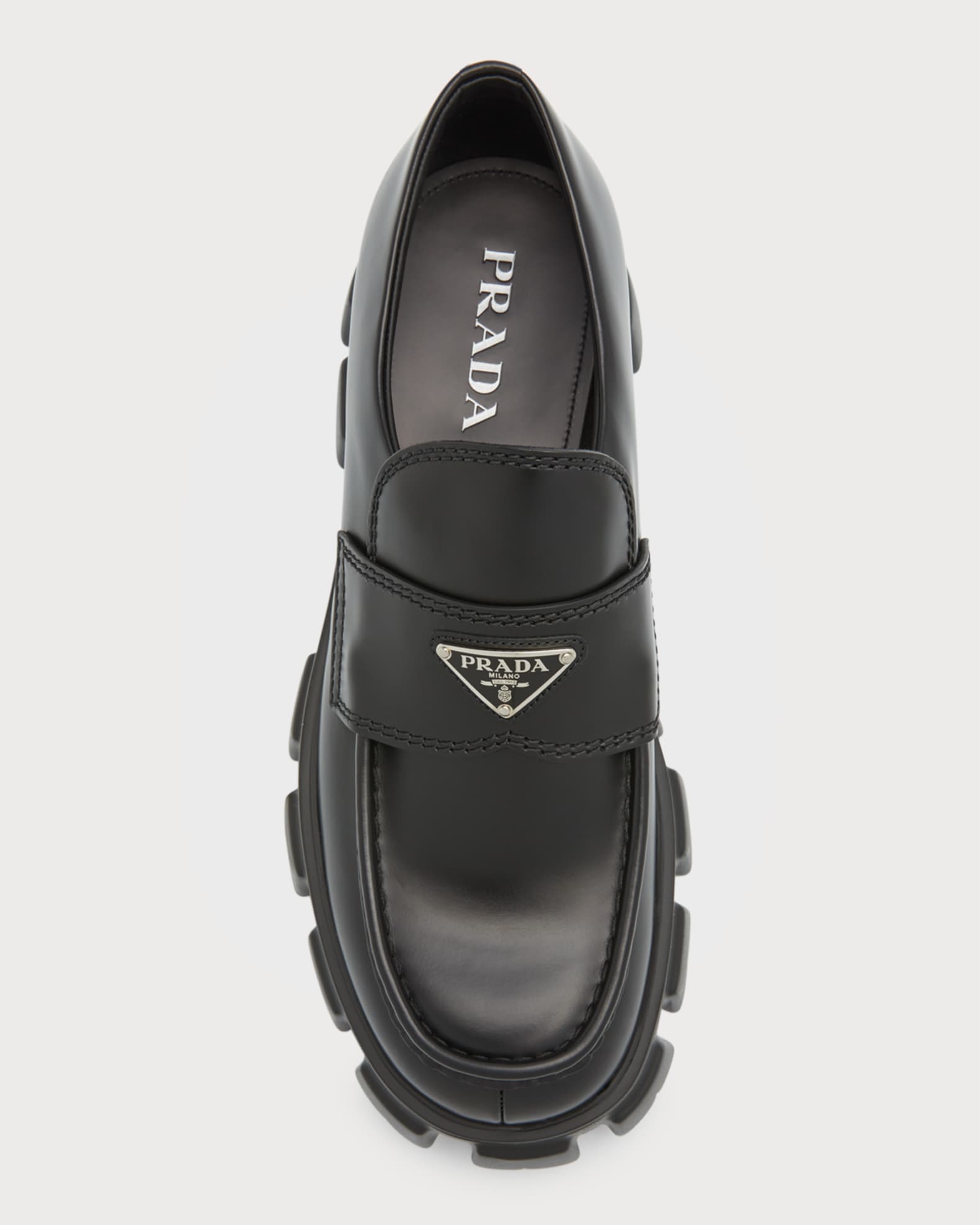 Prada Men's Monolith Lug-Sole Brushed Leather Loafers | Neiman Marcus
