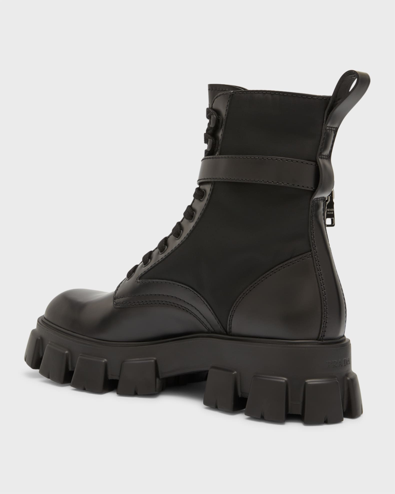 Prada Men's Re-Nylon & Leather Zip Pocket Combat Boots | Neiman Marcus