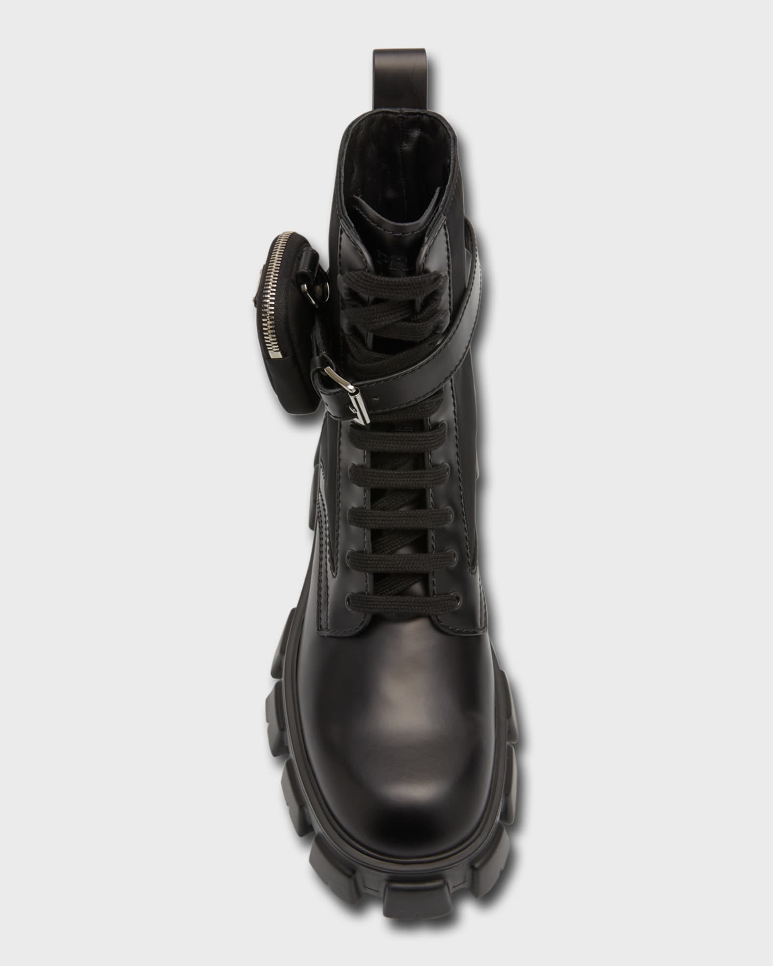 Prada Men's Re-Nylon & Leather Zip Pocket Combat Boots | Neiman Marcus