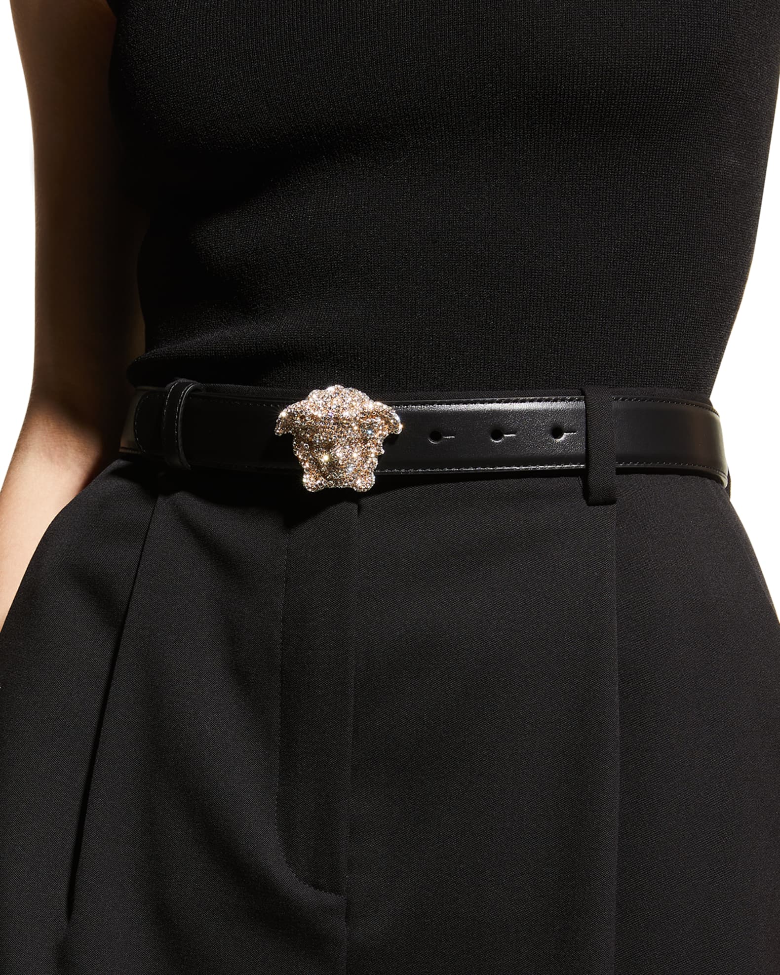 Versace Oval Medusa Belt In Black, ModeSens
