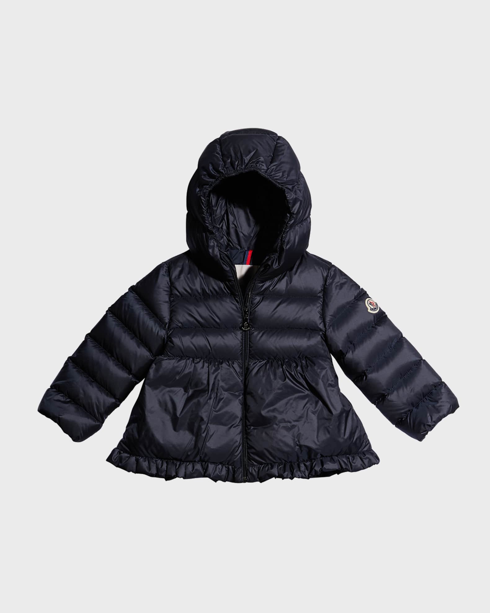 Moncler Girl's Odile Quilted Ruffle Jacket, Size 12M-3 | Neiman Marcus