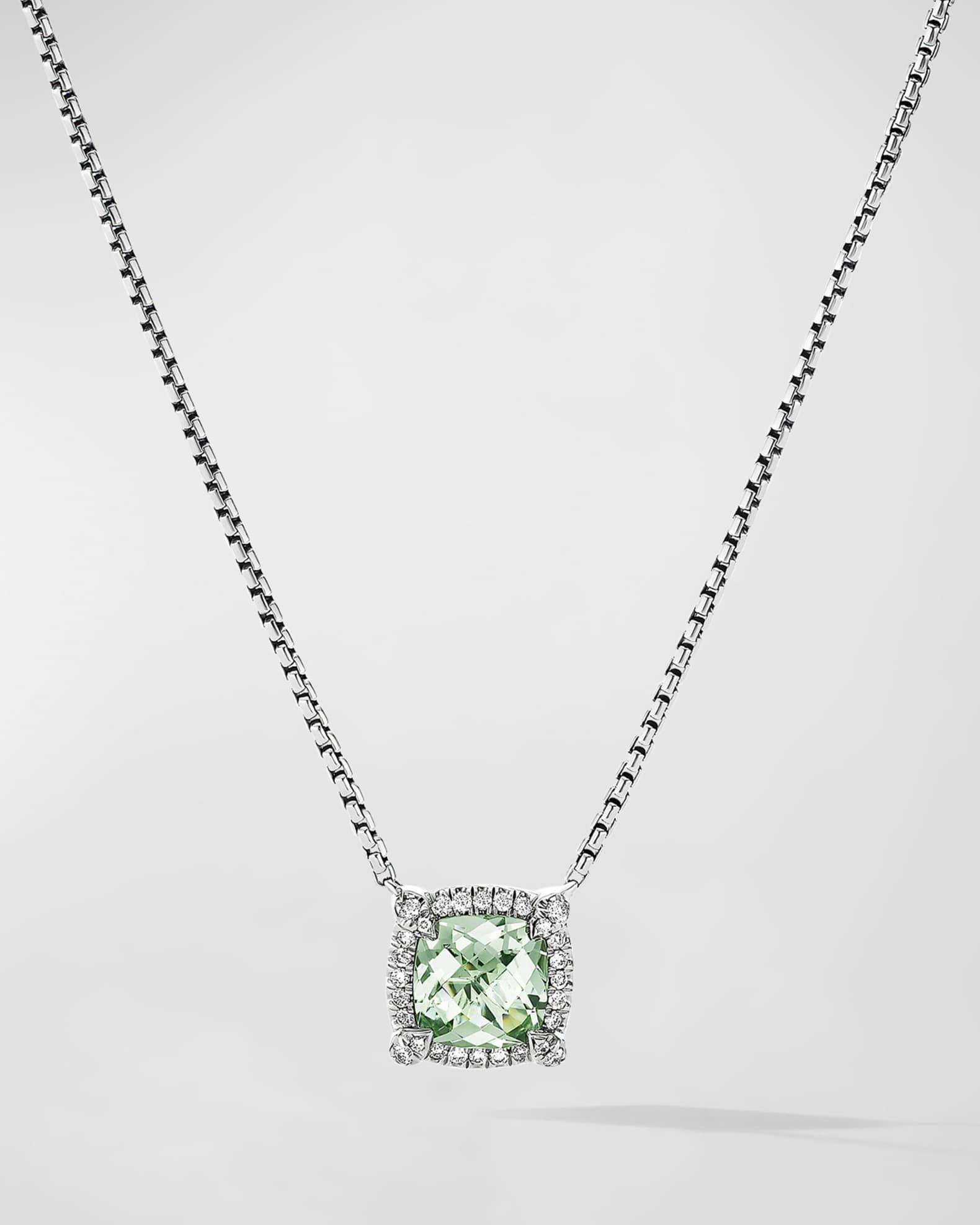7mm Chatelaine Pendant Necklace with Gemstone and Diamonds in Silver 0