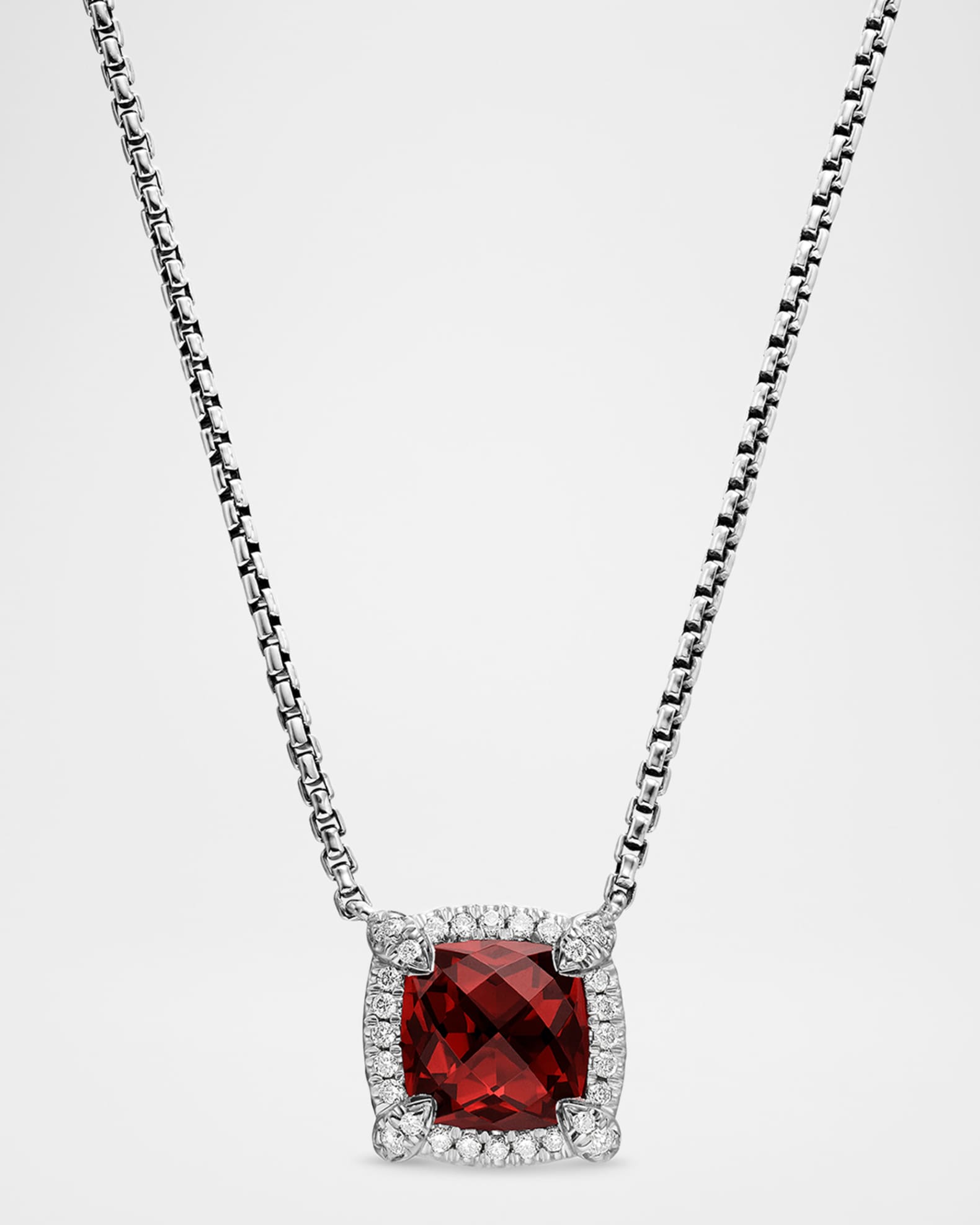 7mm Chatelaine Pendant Necklace with Gemstone and Diamonds in Silver 0