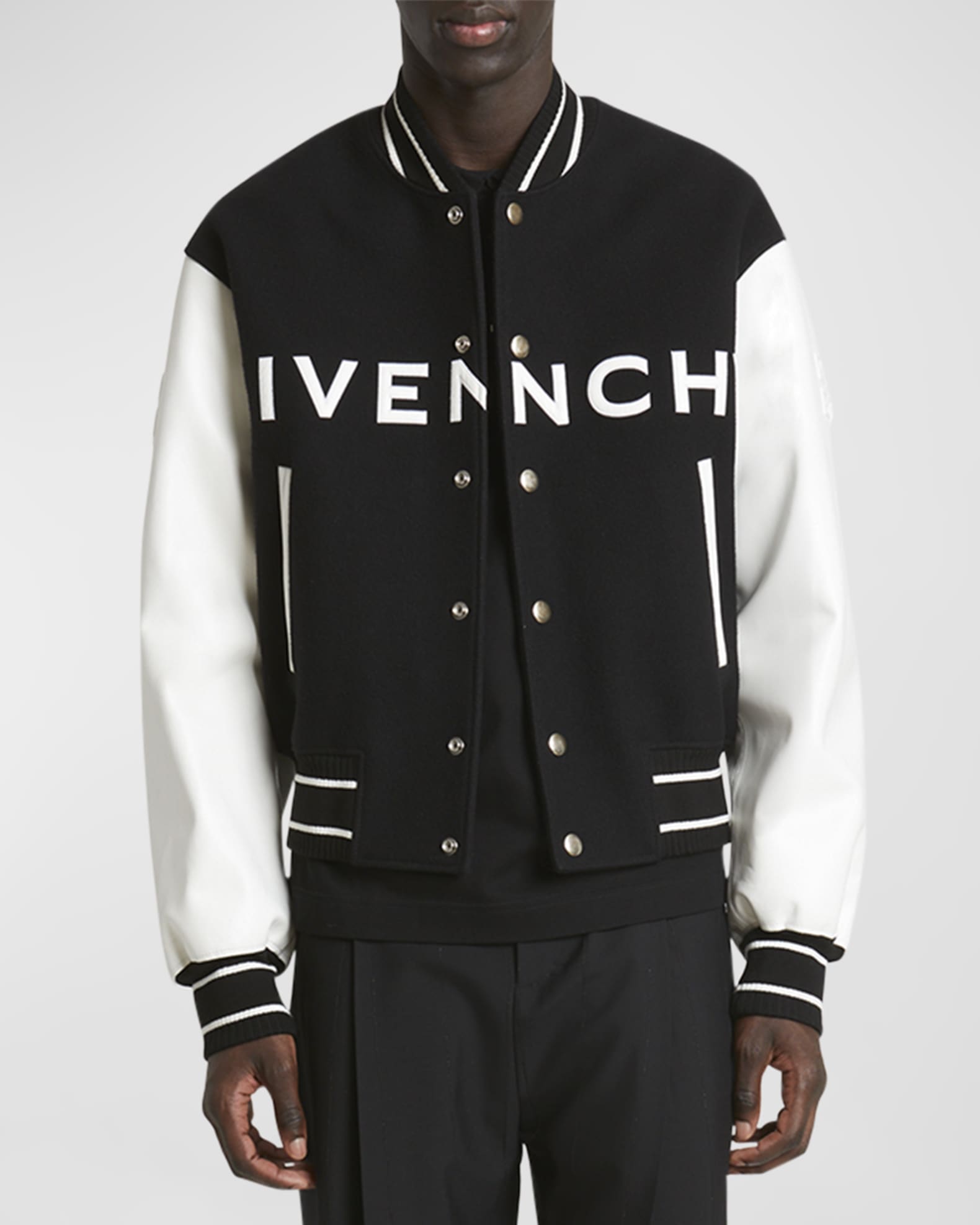Givenchy Men's Wool-Leather Logo Varsity Jacket | Neiman Marcus