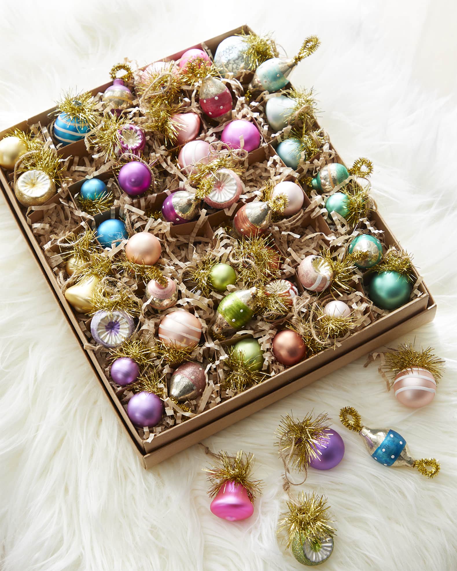 Glitterville Rainbow Glass Christmas Ornaments, Boxed Set of 48