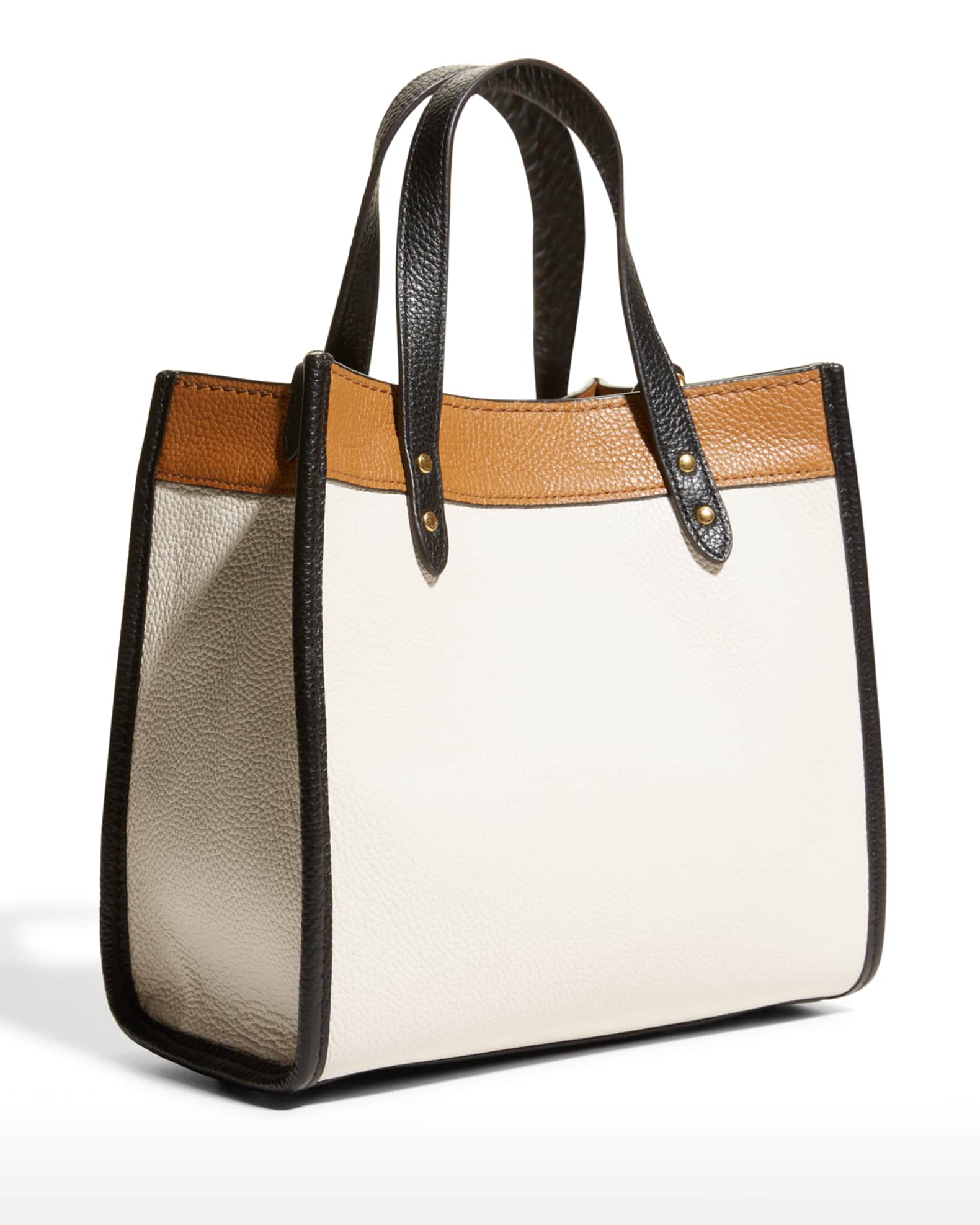 Coach field tote 22 colorblock with coach badge in brass/ pink