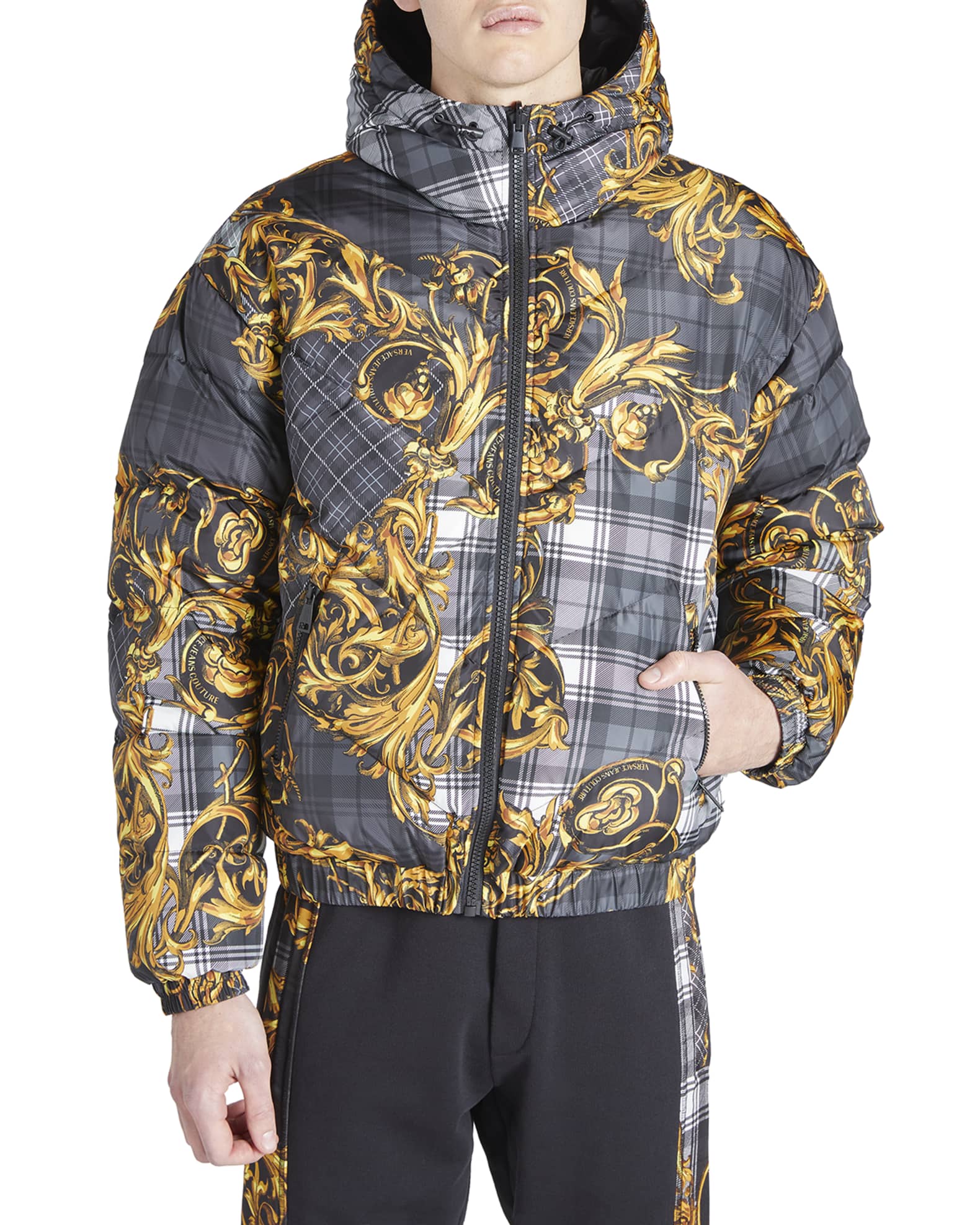 Versace Jeans Couture Men's Tartan Barocco Hooded Puffer Jacket ...