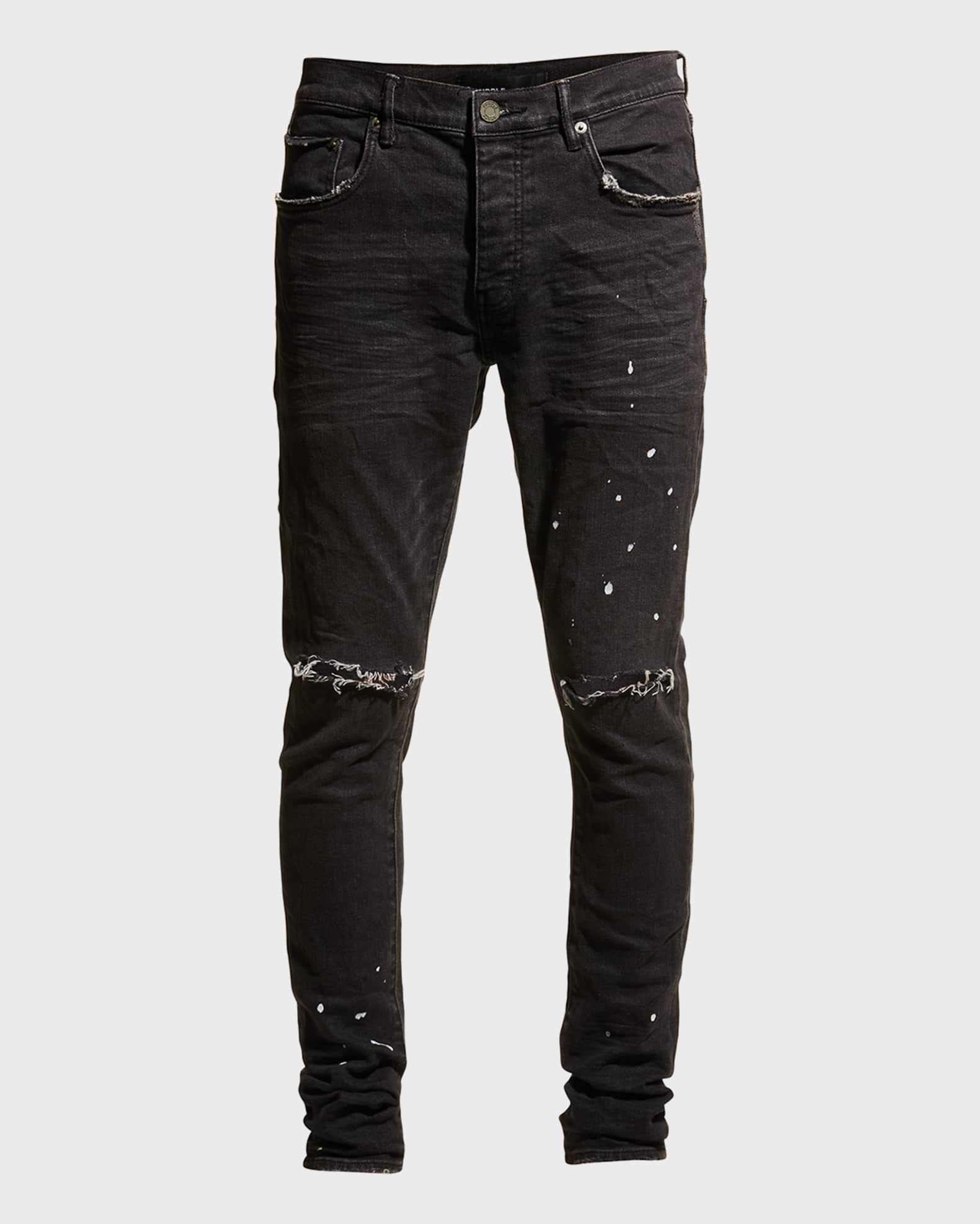 PURPLE Men's P001 Black Overspray Skinny Jeans | Neiman Marcus