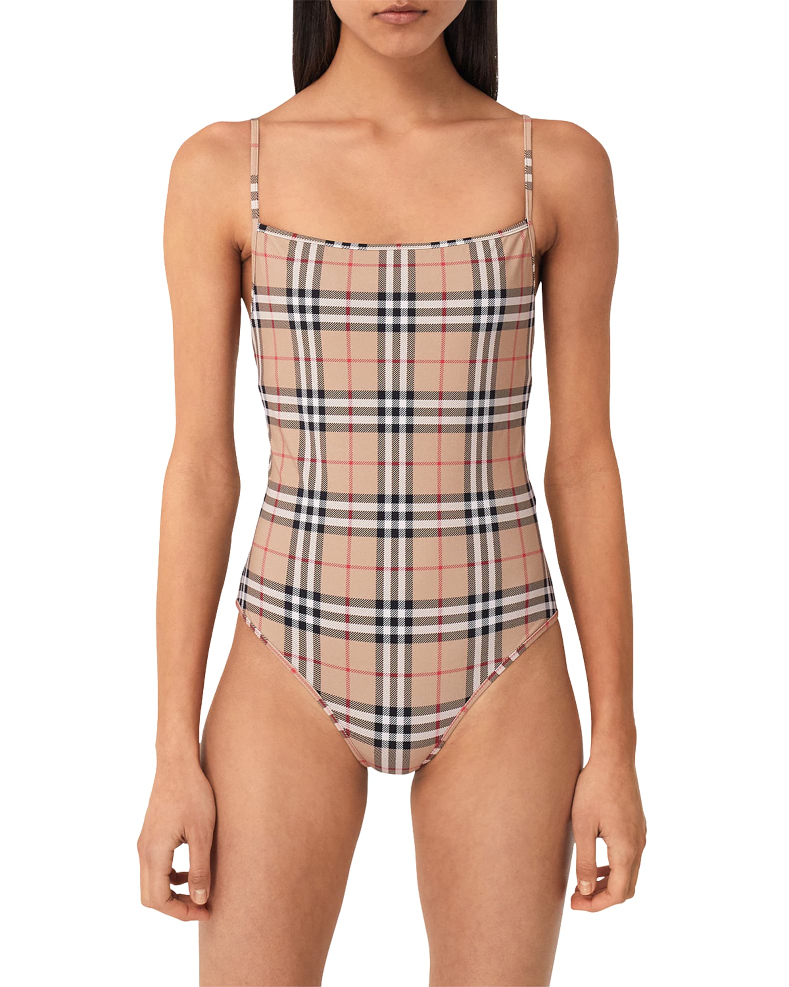 Burberry Delia One Piece Swimsuit in Neutral,Plaid