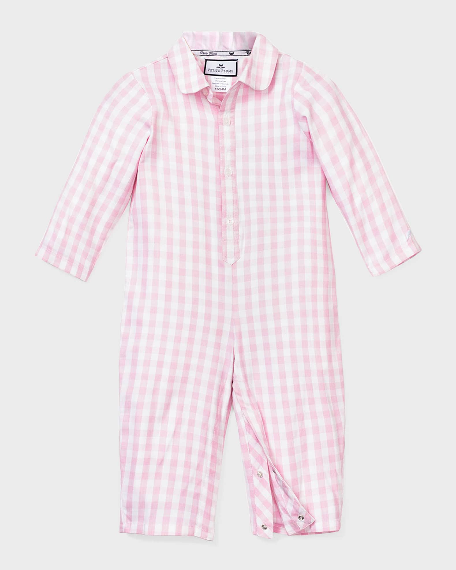 Girl's Short-Sleeve Gingham Romper, Size Newborn-24M 0