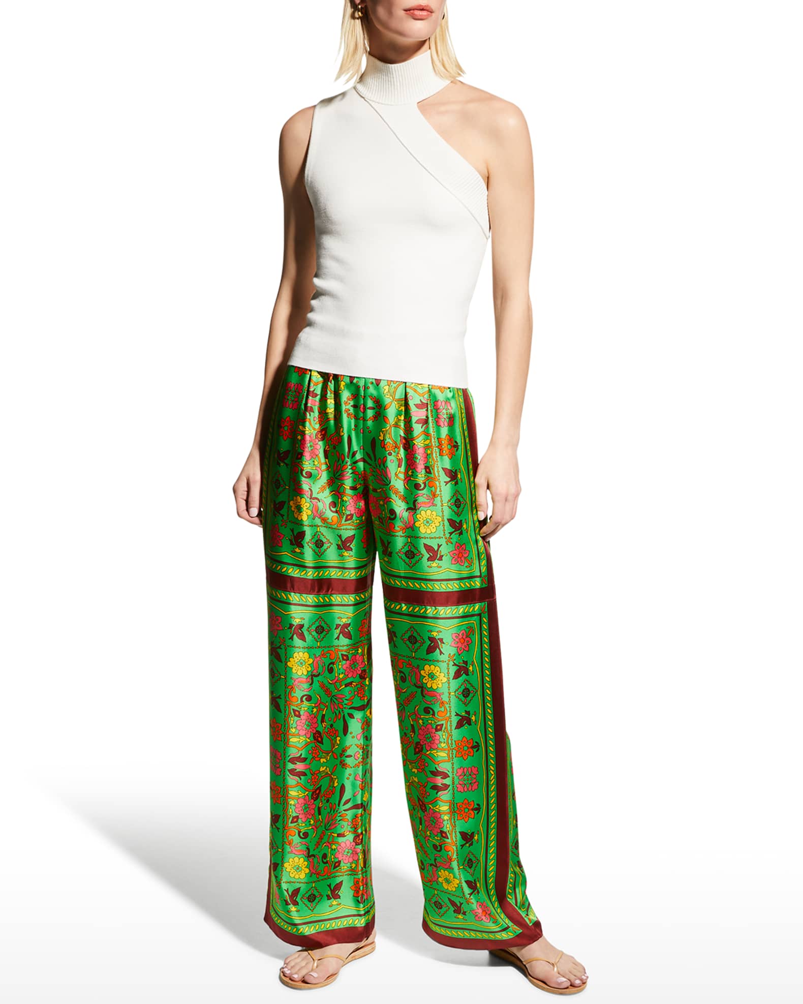 Tory Burch WideLeg Silk ScarfPrint Pants Neiman Marcus