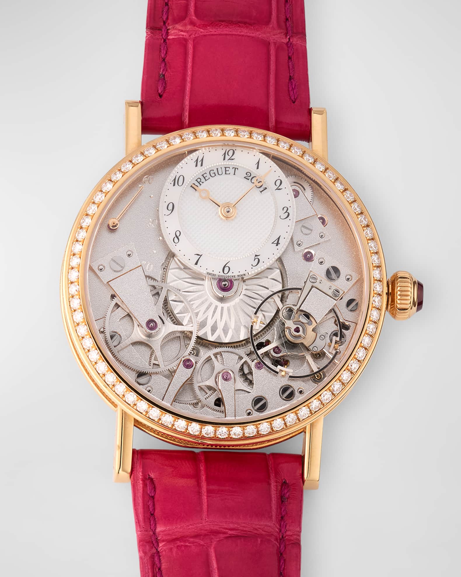 Tradition 18K Rose Gold Diamond Watch with Alligator Strap 0