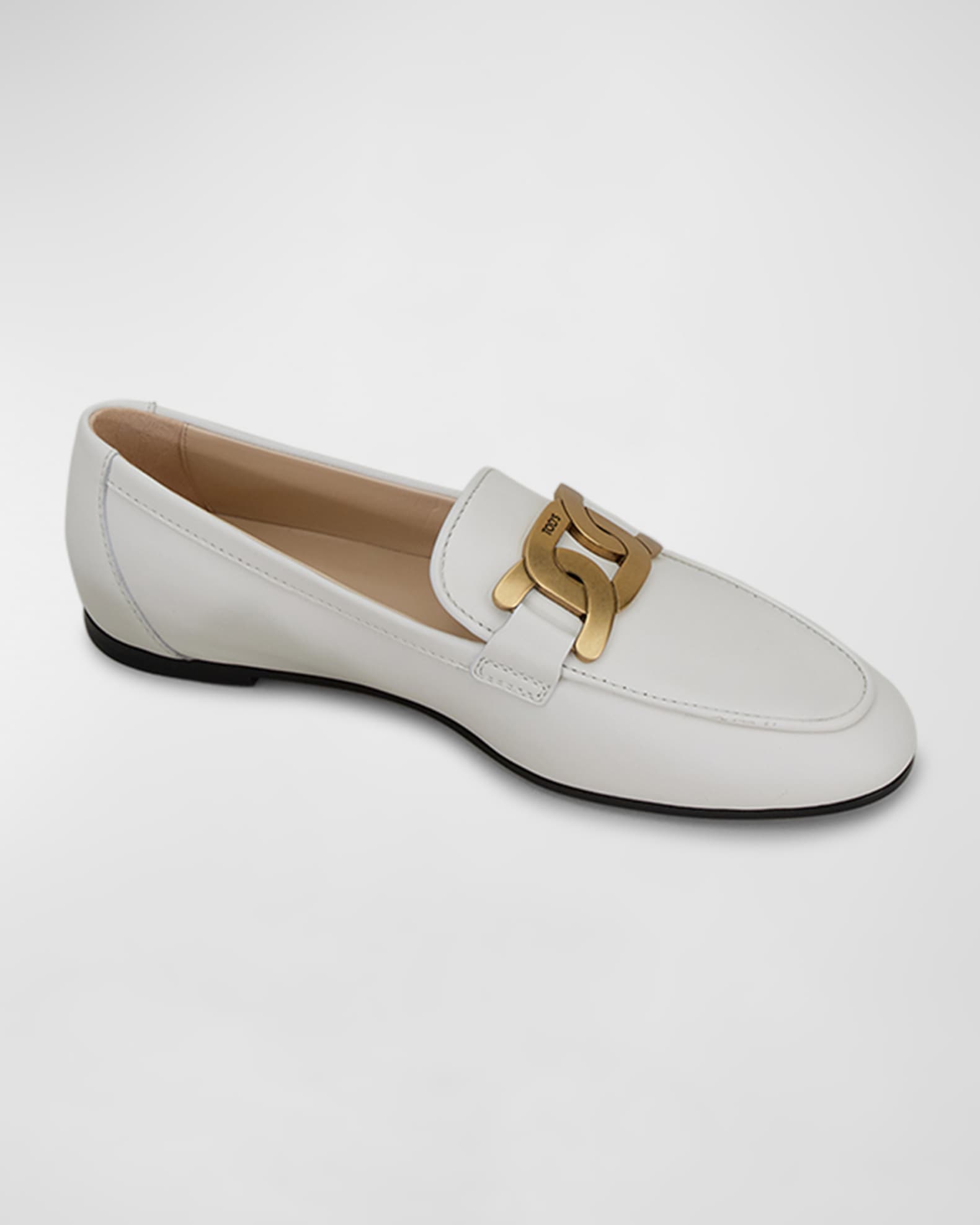 Tod's Kate Chain Calfskin Flat Loafers | Neiman Marcus