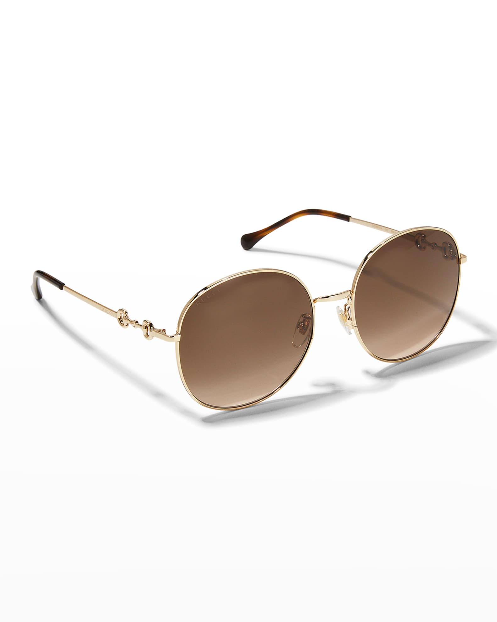 Gucci Iconic Horsebit Round Metal Sunglasses | Neiman Marcus