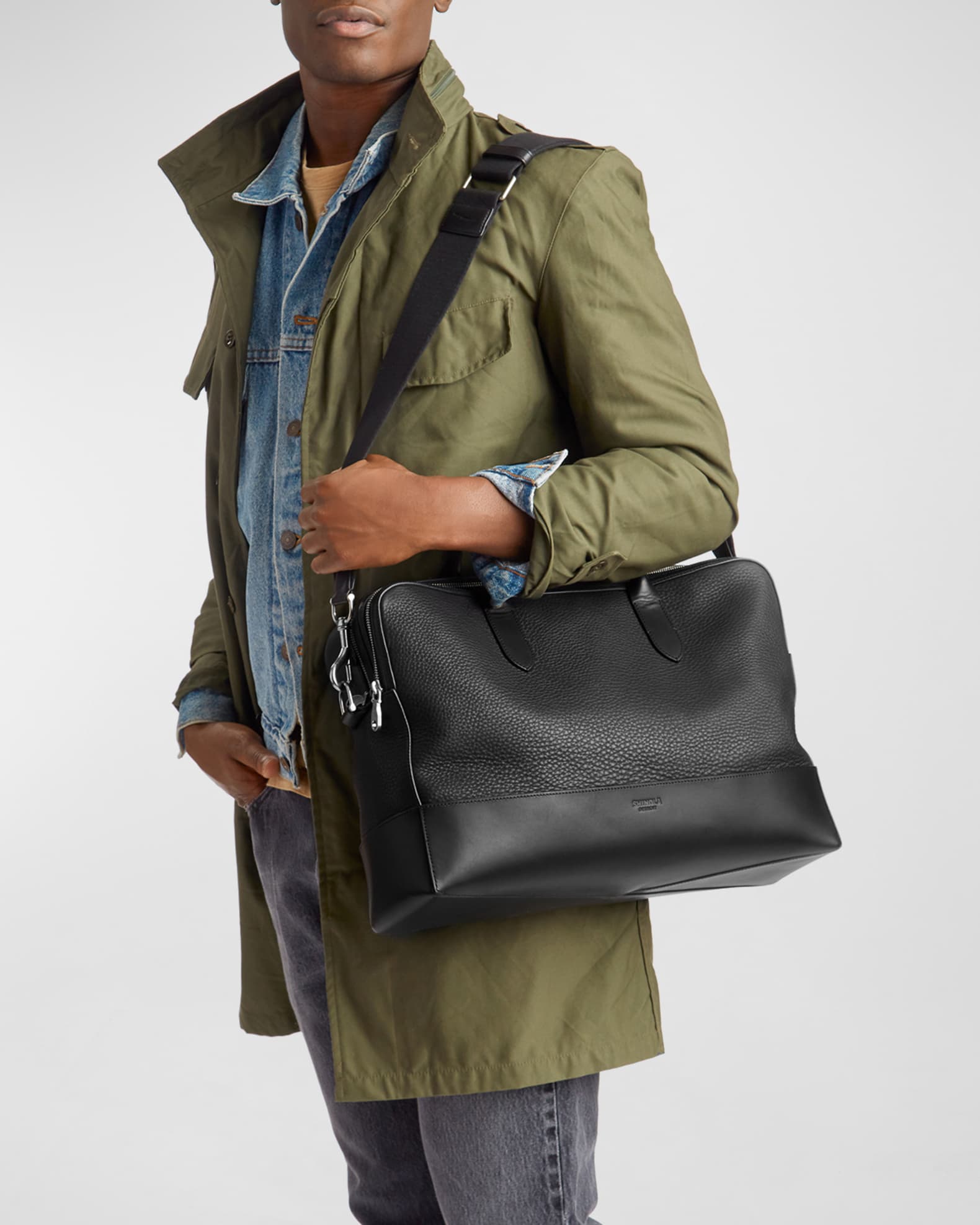 Shinola Men's Canfield Double Zip Brief, Natural Grain MN Neiman Marcus