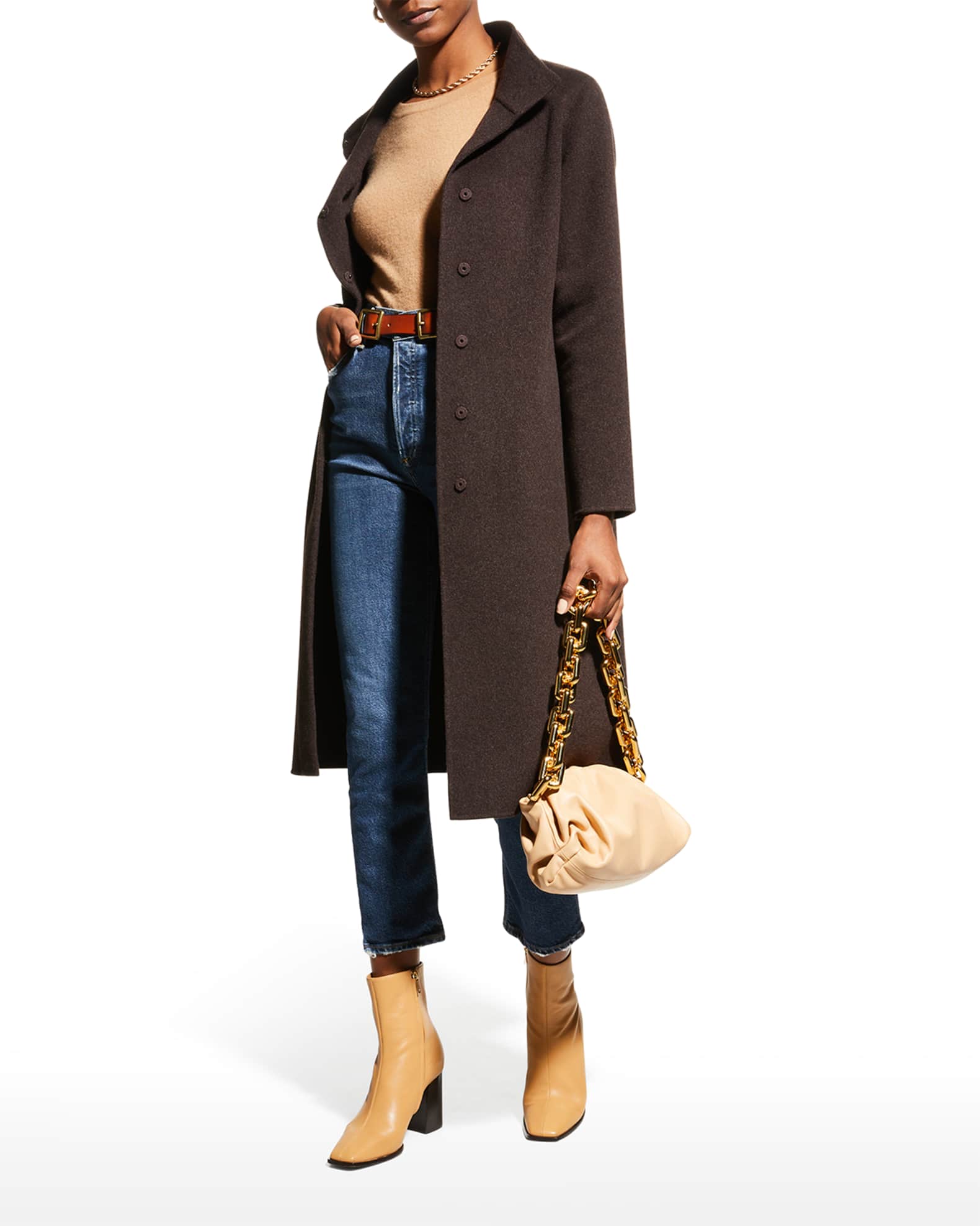 Neiman Marcus Cashmere Collection DoubleFace Cashmere SnapCollar Long