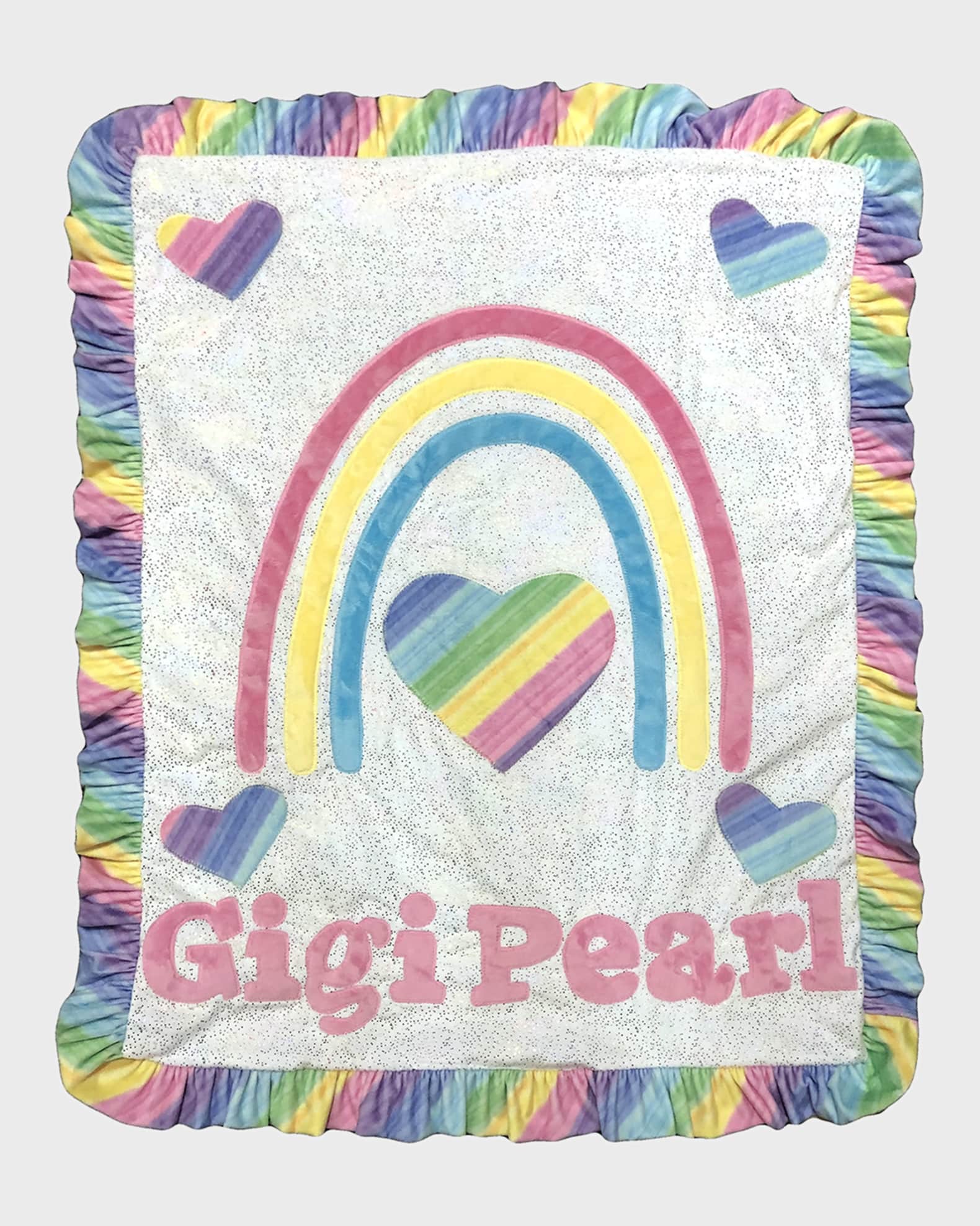 Girl's Rainbow of Love Ruffle Blanket, Personalized 0