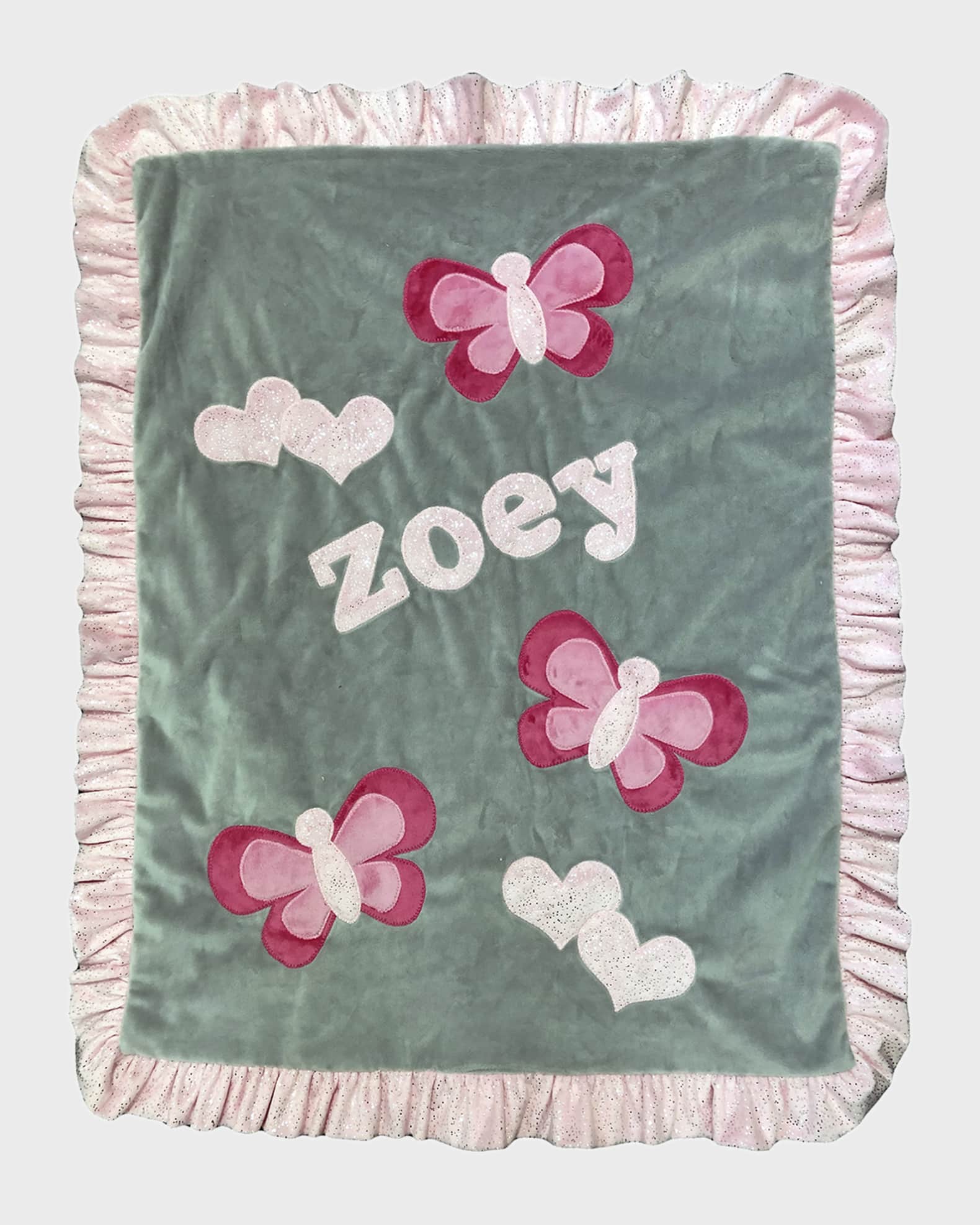 Girl's Fly Fly Butterfly Ruffle Blanket, Personalized 0